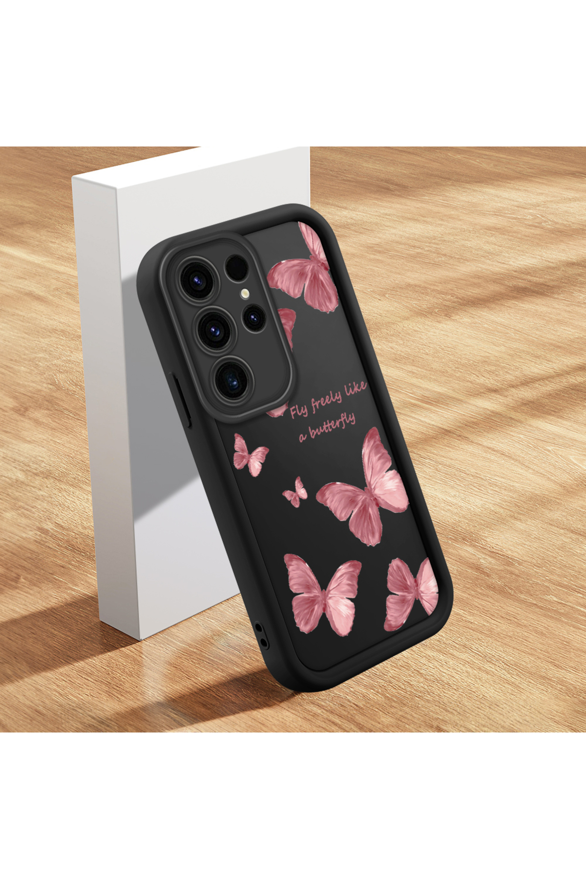 Samsung Galaxy S23 Ultra Compatible Black Silicone Butterfly Pattern Impact Protection Case