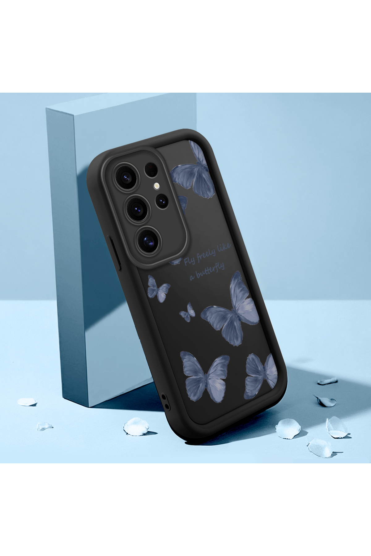 Samsung Galaxy S25 Ultra Compatible Black Silicone Butterfly Pattern Impact Protection Case