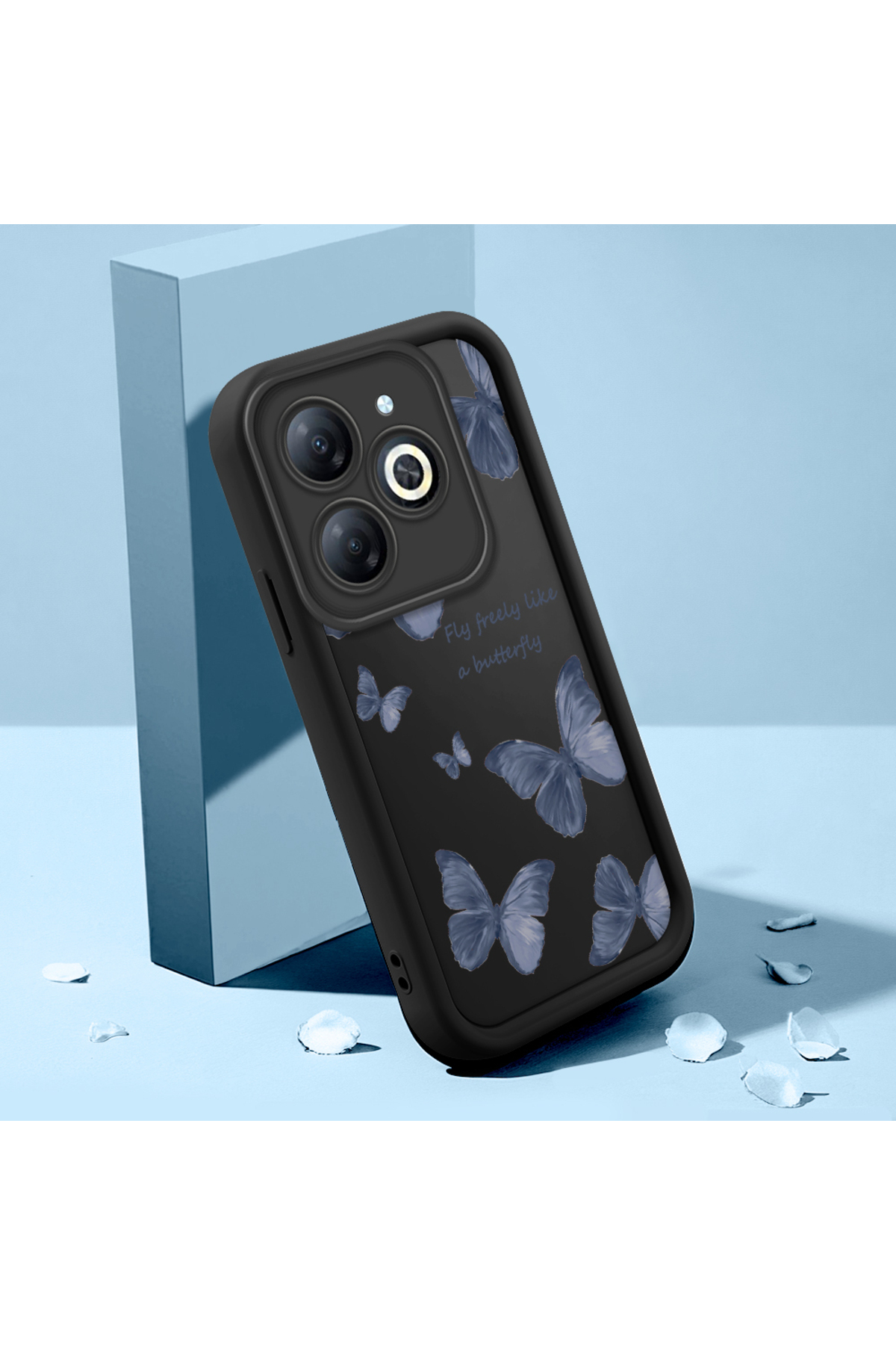 Black Silicone Butterfly Pattern Impact Protection Sleeve Compatible with Tecno Spark 20/20C
