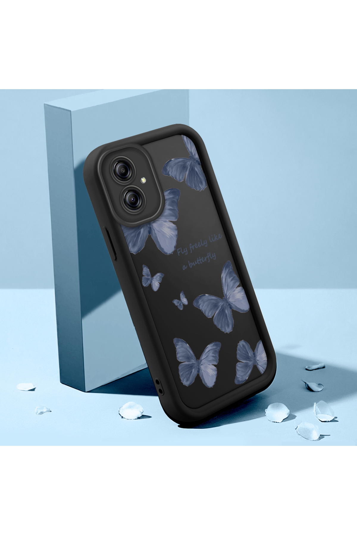 Samsung Galaxy A04e Compatible Black Silicone Butterfly Pattern Shockproof Case