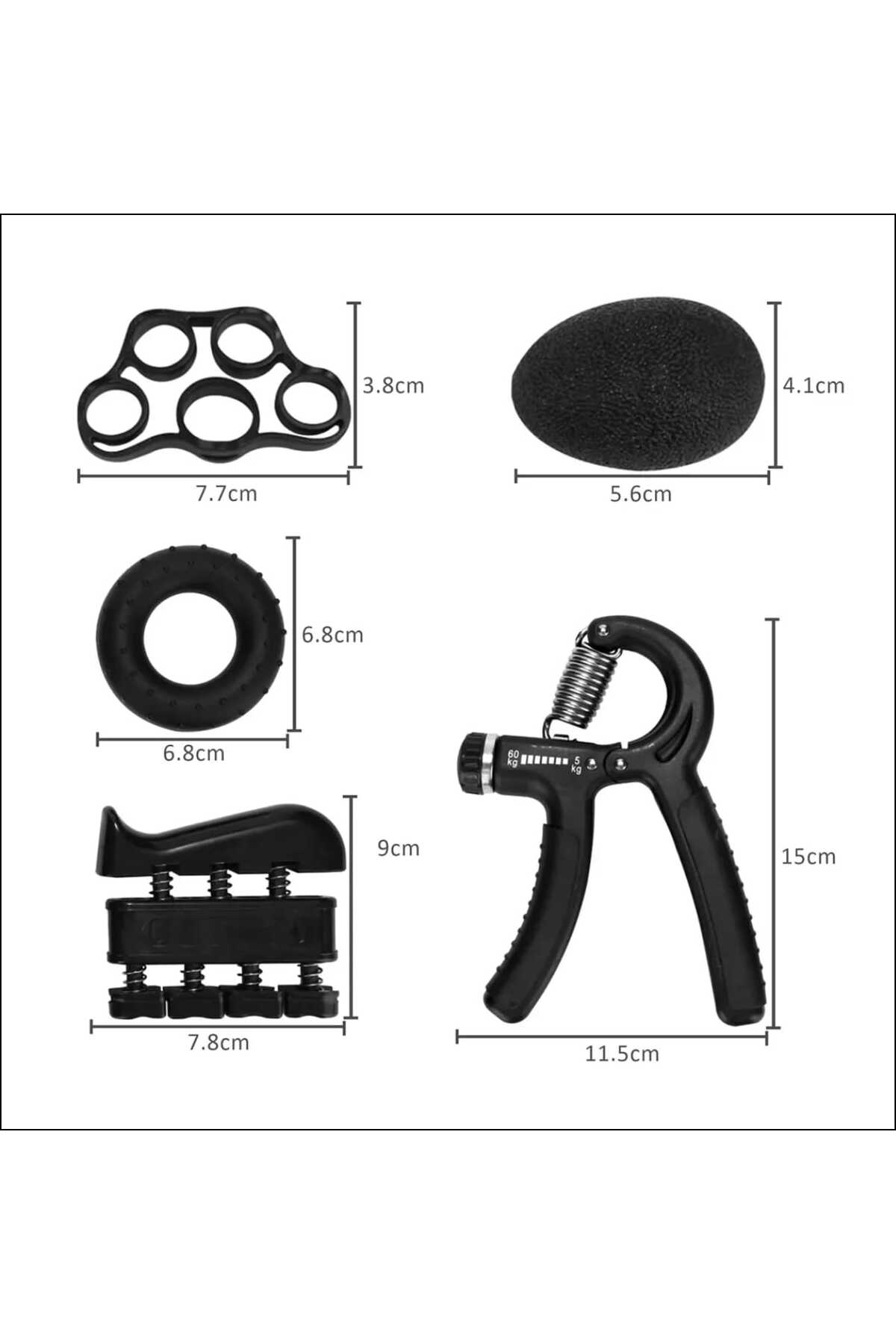 lawrenceshop 5li El ve Parmak Güçlendirici Set Ayarlanabilir El Yayı Stres Topu El Egzersizi Kavrama Gücü Fitness