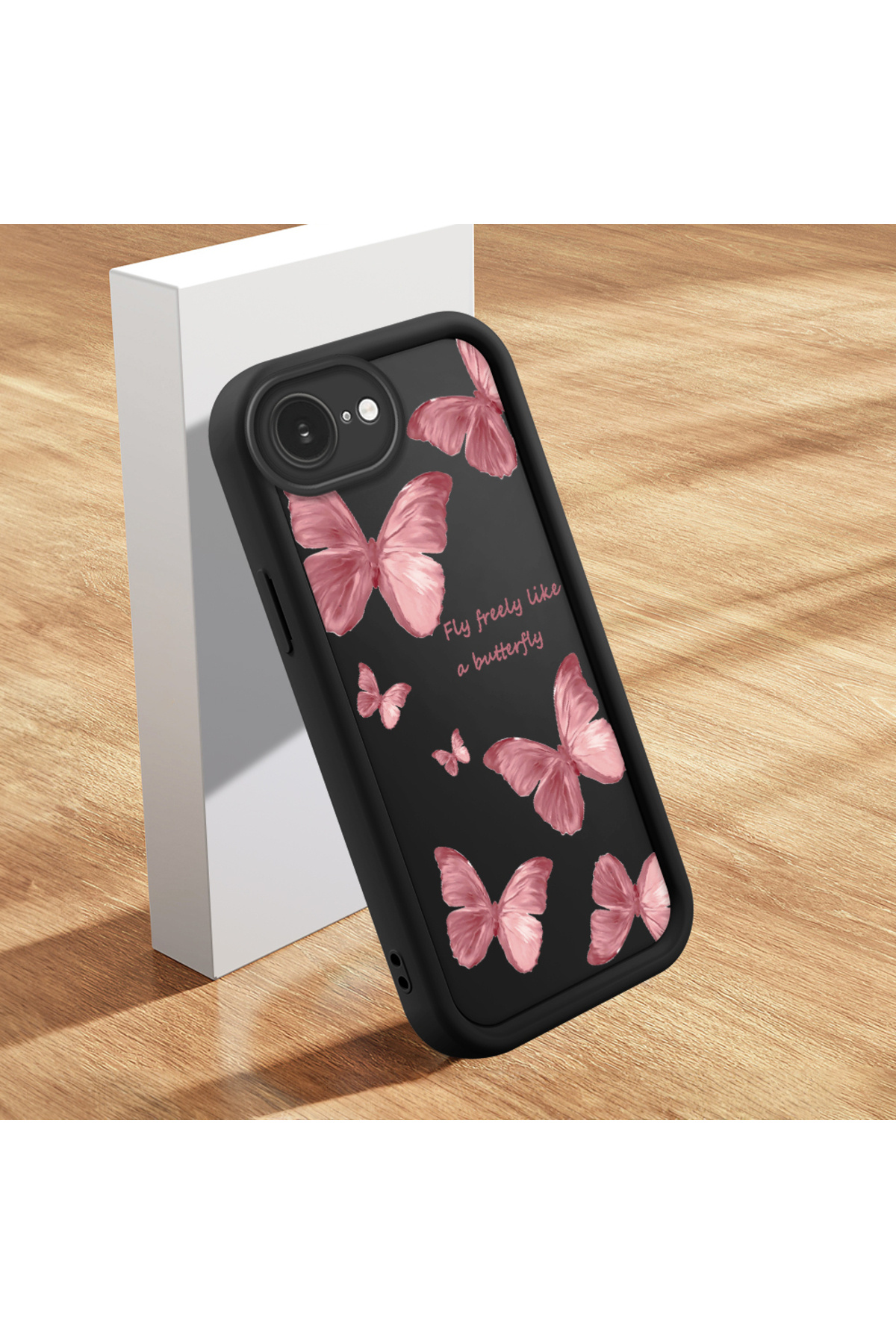 black Silicone Butterfly Pattern Impact Protection Case for iPhone 16e