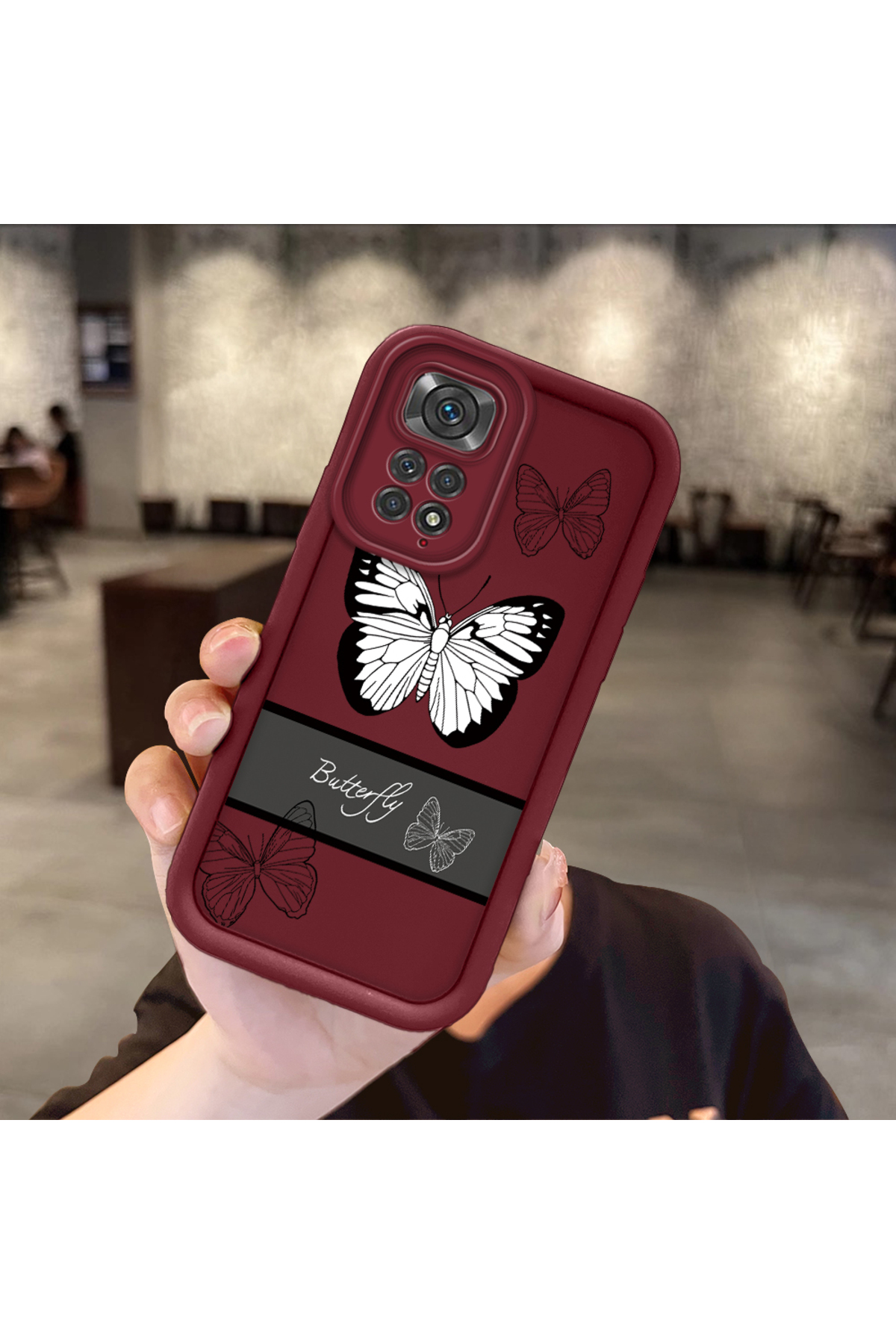 Xiaomi Redmi Note 11s Compatible Burgundy Silicone Ribbon Pattern Shockproof Phone Case