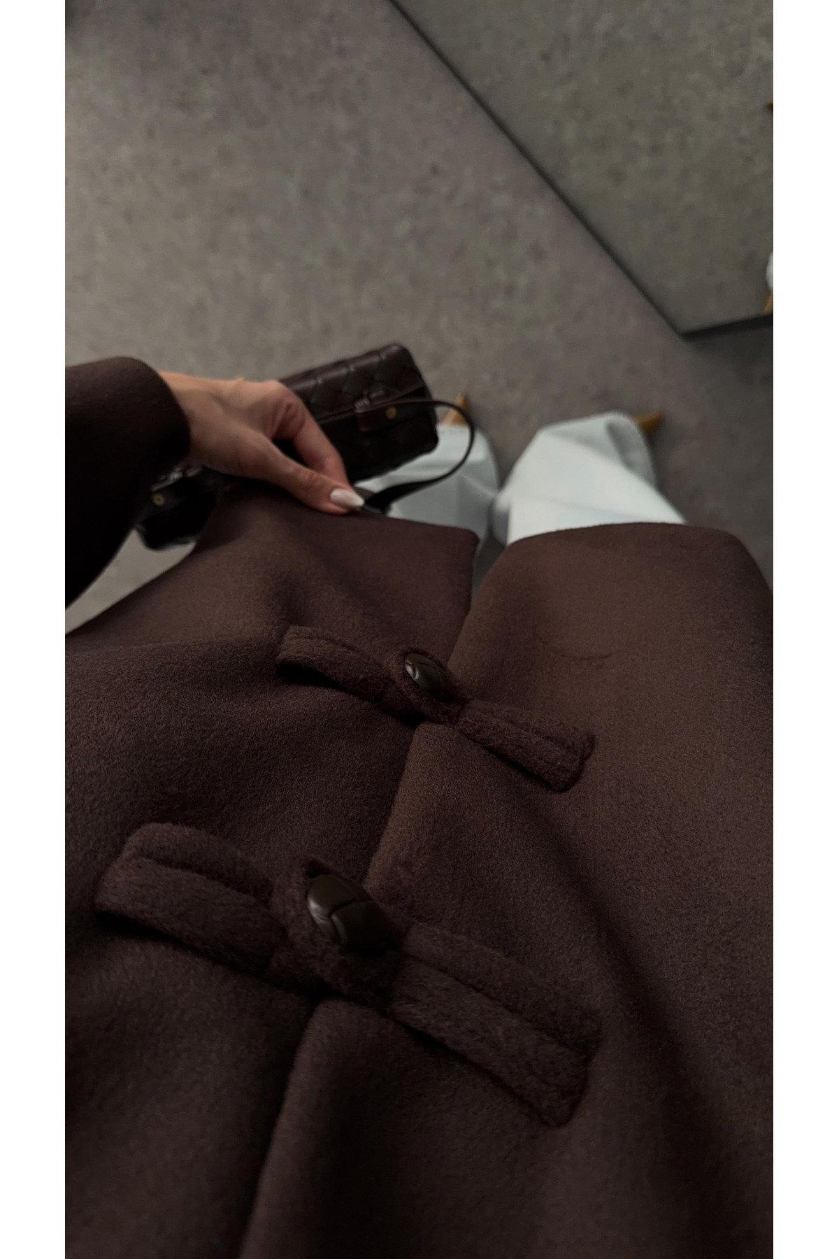 My Blog  Kahverengi Düğme Detaylı Kısa Kaşe Ceket - 7675 - Görsel 5