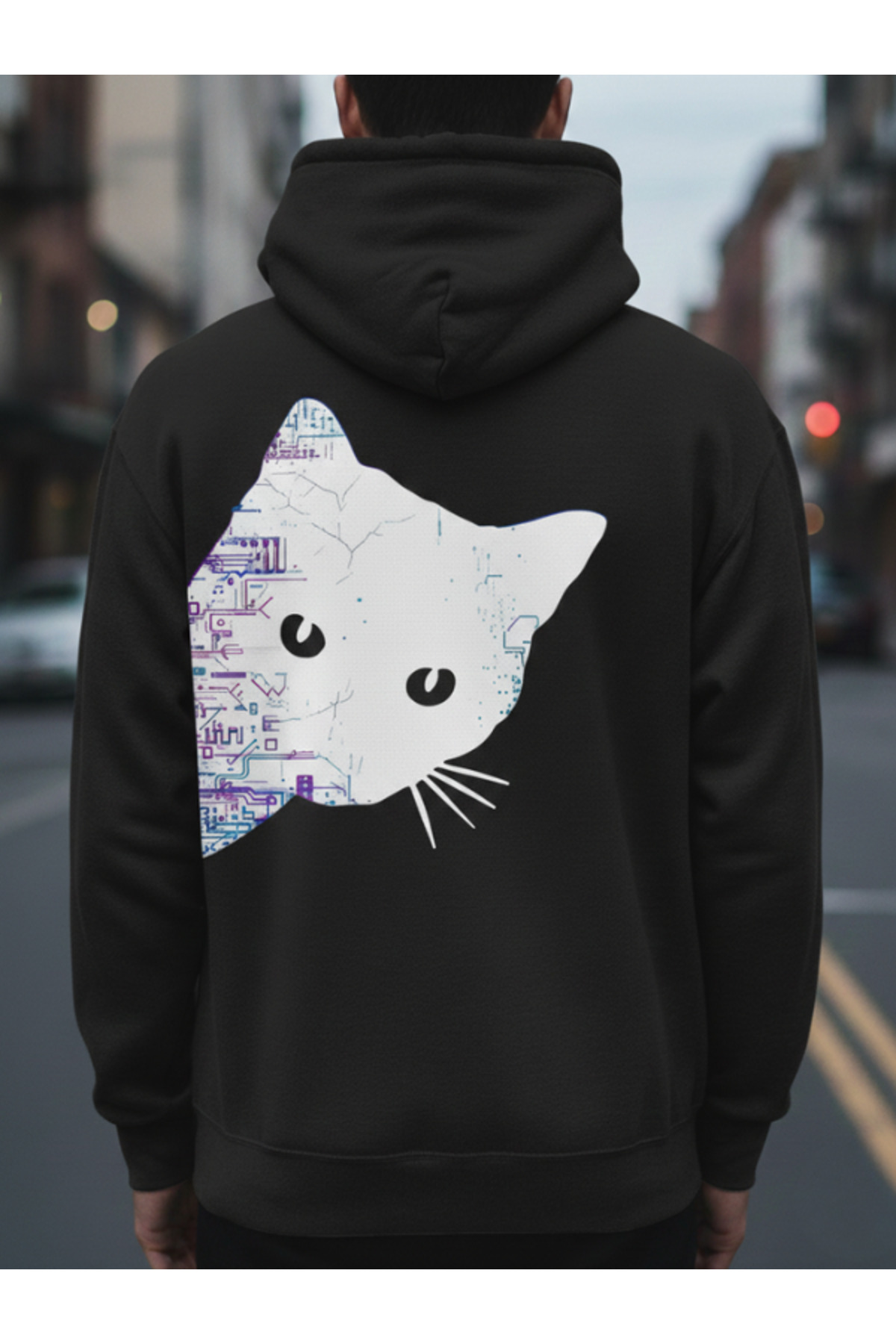 هودي سويت شيرت للجنسين بتفاصيل سلسلة وفن الخط ورأس حصان