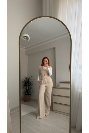 Lunarae Kumaş Krem Yelekli Alt Üst Takım