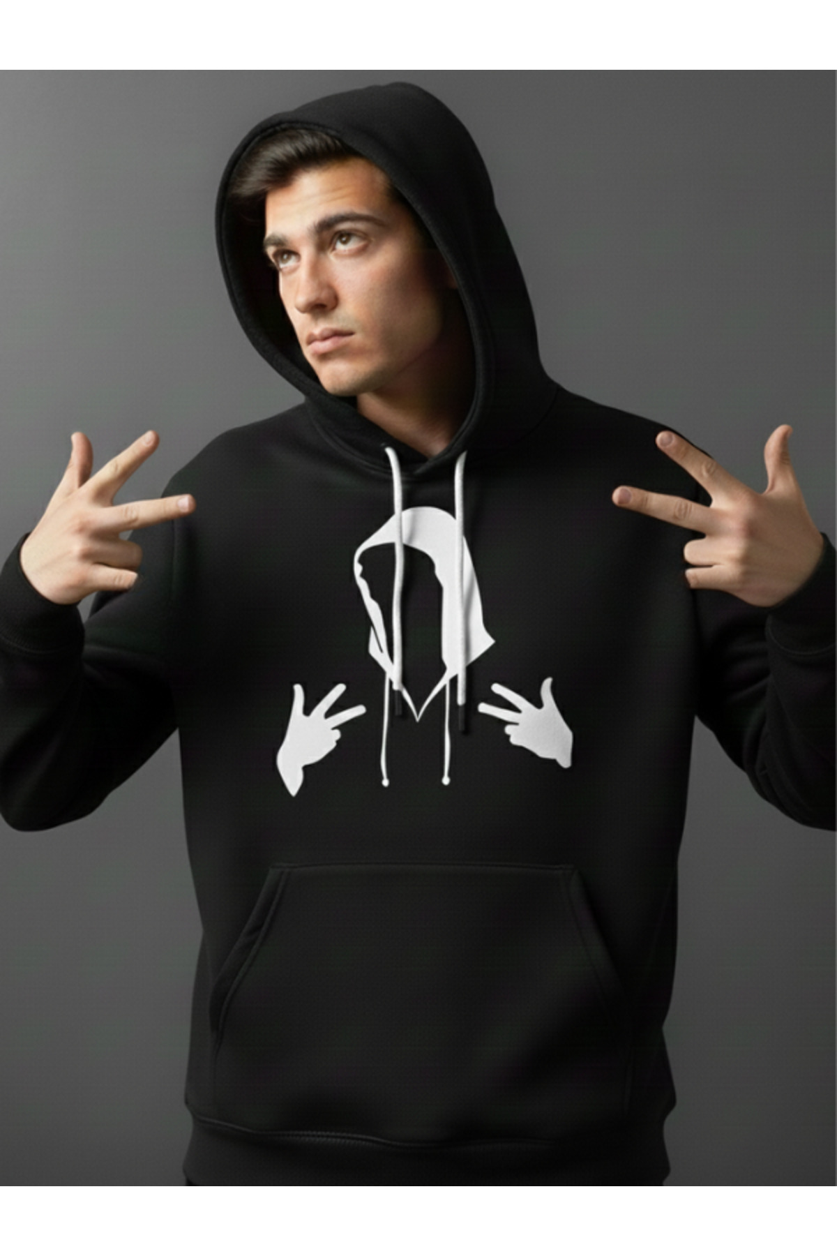 هودي سويت شيرت للجنسين بطبعة قطة رقمية على الظهر