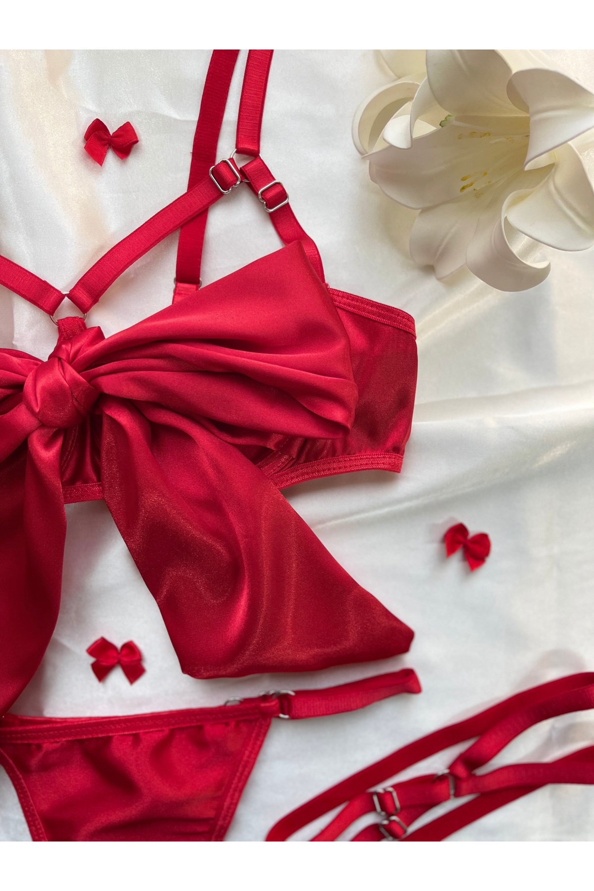 SİNTRA LINGERIE  Yılbaşı Özel Kırmızı Fiyonklu İç Çamaşır Takımı - Görsel 3