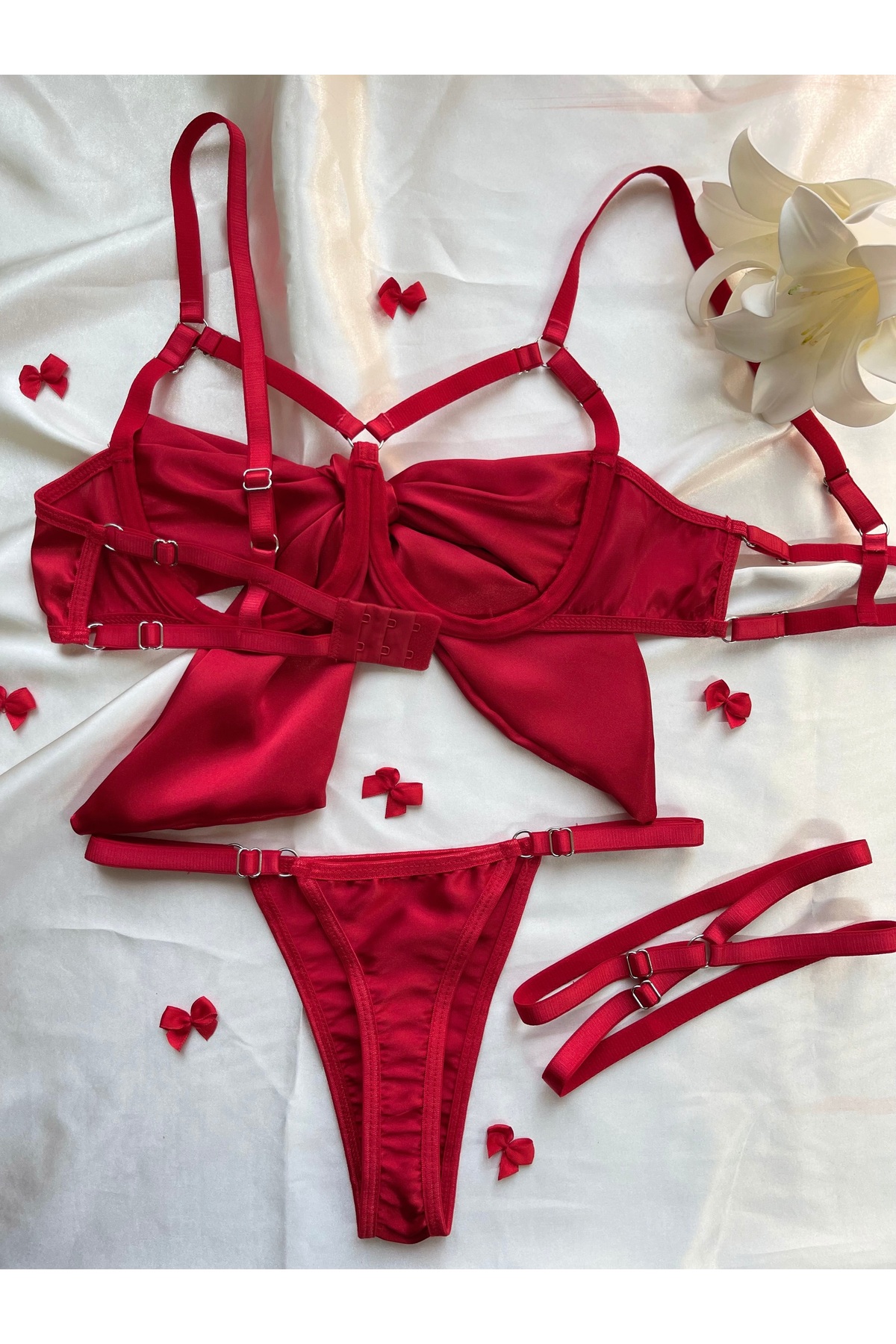 SİNTRA LINGERIE  Yılbaşı Özel Kırmızı Fiyonklu İç Çamaşır Takımı - Görsel 8