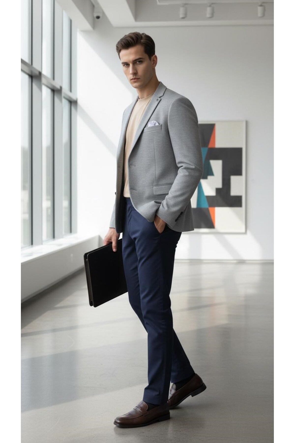 Plus Scorpion  Erkek Esnek Kumaş Slim Fit Blazer Ceket – Günlük & Ofis Şıklığı - Görsel 6