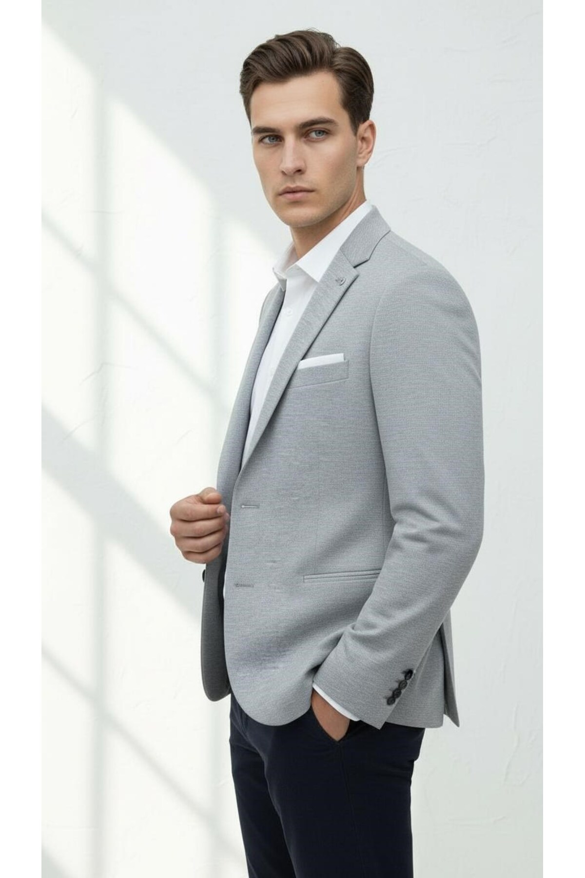 Plus Scorpion  Erkek Esnek Kumaş Slim Fit Blazer Ceket – Günlük & Ofis Şıklığı - Görsel 4