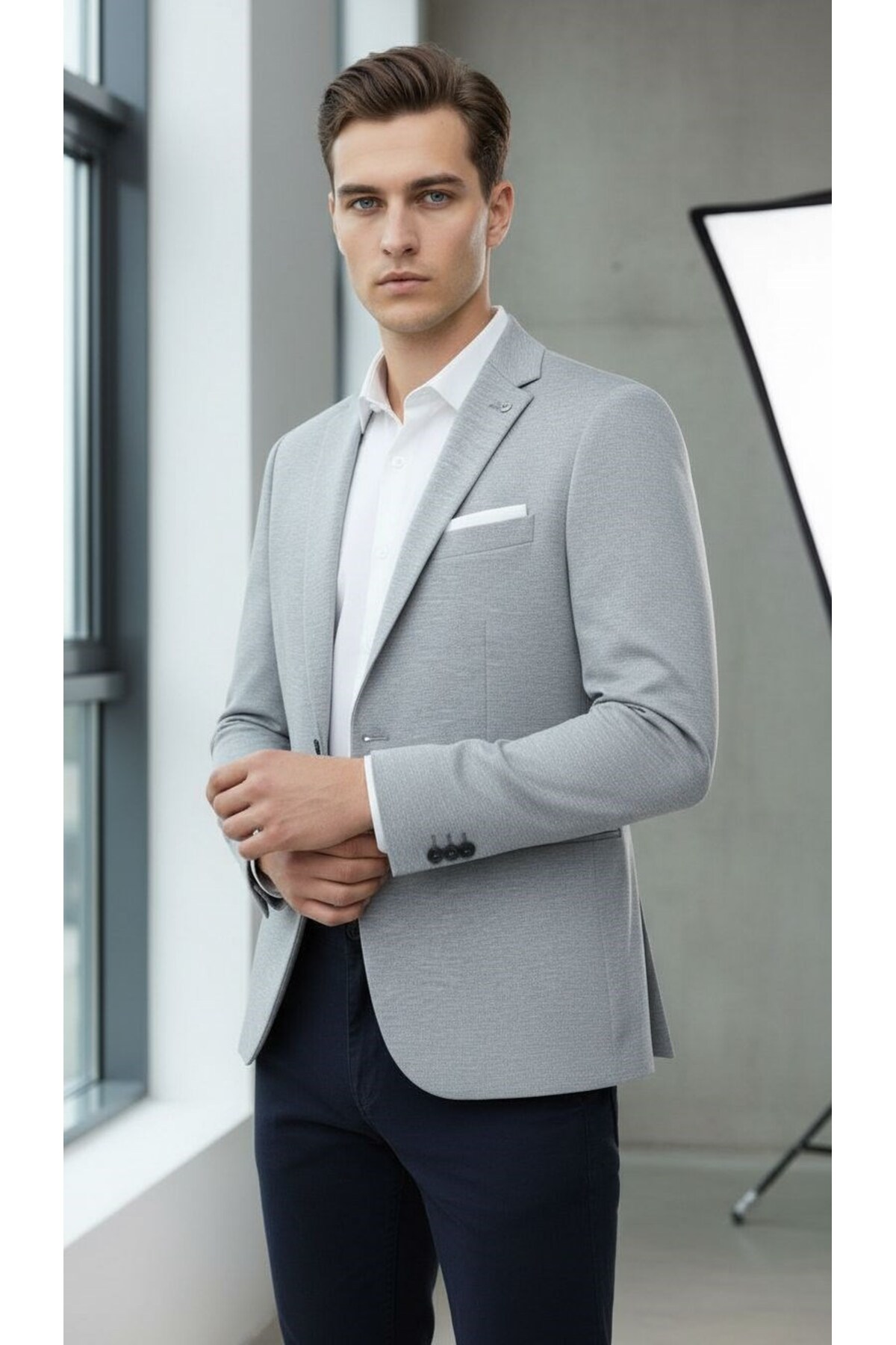 Plus Scorpion  Erkek Esnek Kumaş Slim Fit Blazer Ceket – Günlük & Ofis Şıklığı - Görsel 3