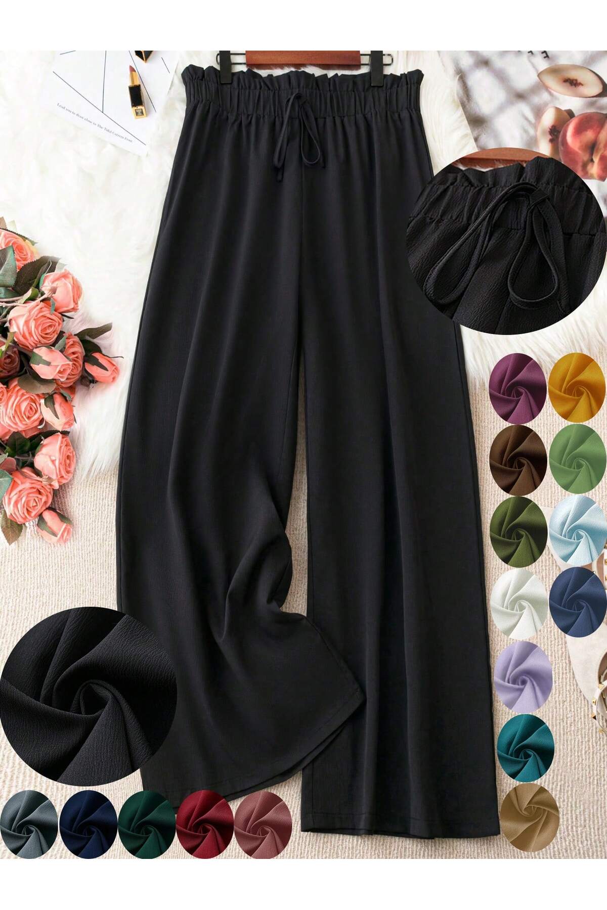 SPORTİVEA  Kadın Beli Lastikli Büyük Beden Palazzo Pantolon - Görsel 2