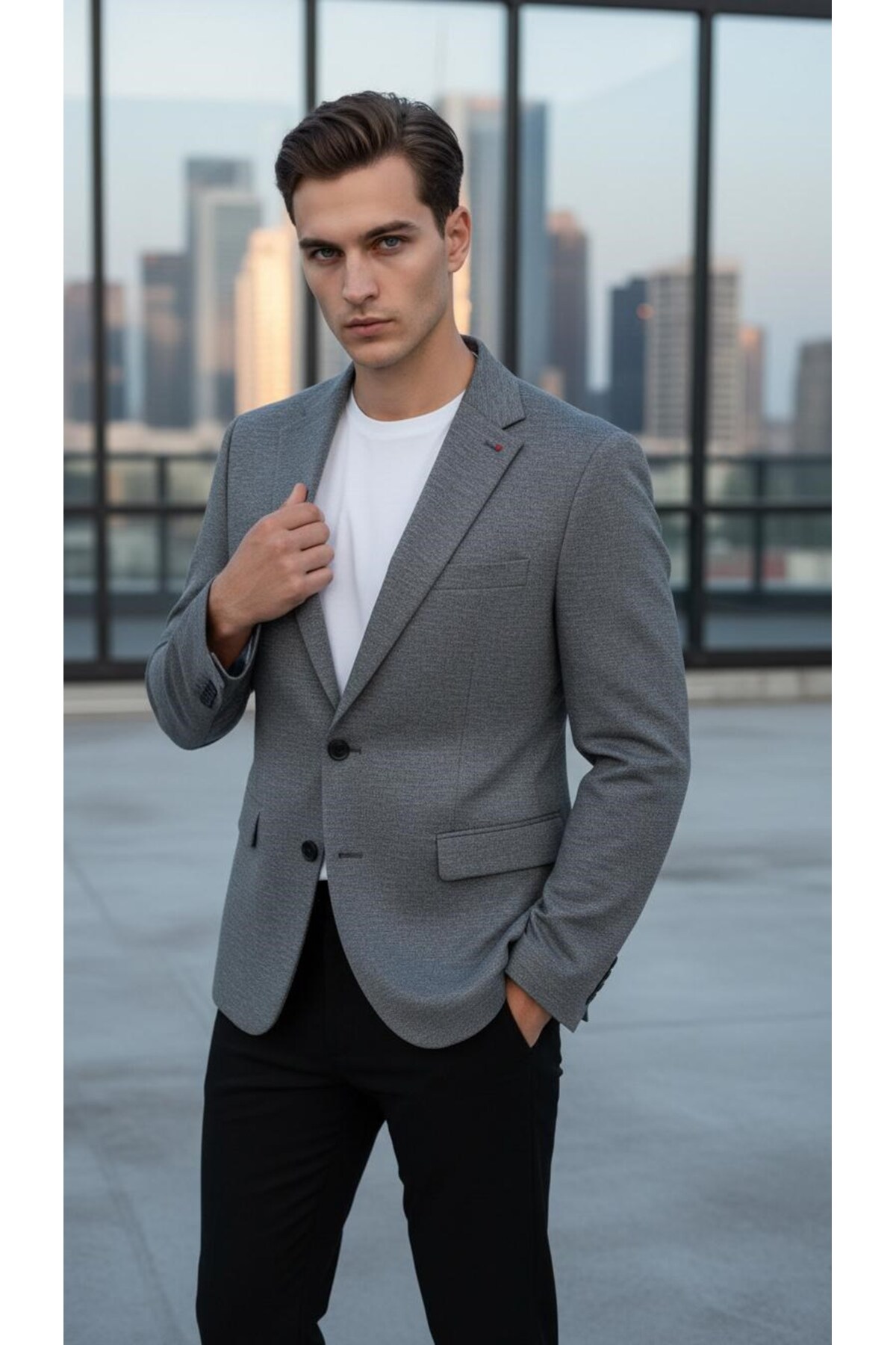 Plus Scorpion  Erkek Esnek Kumaş Slim Fit Blazer Ceket – Günlük & Ofis Şıklığı - Görsel 4