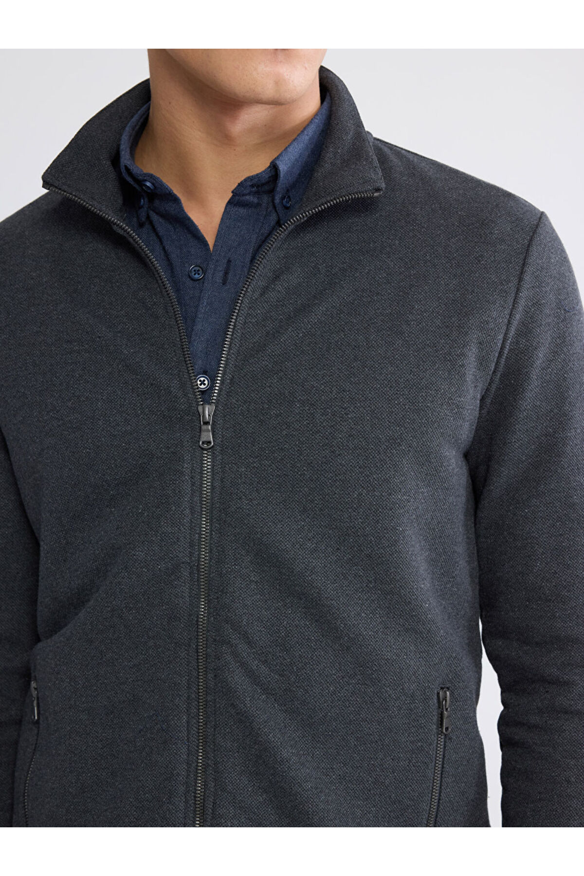 LC Waikiki  Antrasit Standart Kalıp Dik Yaka Erkek Fermuarlı Sweatshirt - Görsel 3