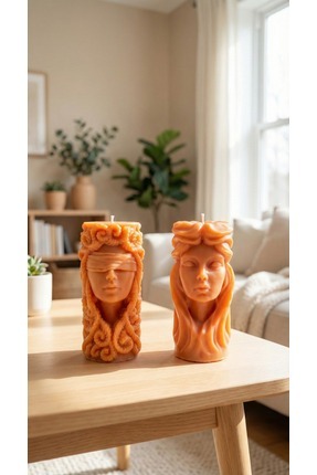 Raw Home Mandalina Kokulu Turuncu 2’li Büst Mum Seti – El Yapımı Dekoratif Ar...