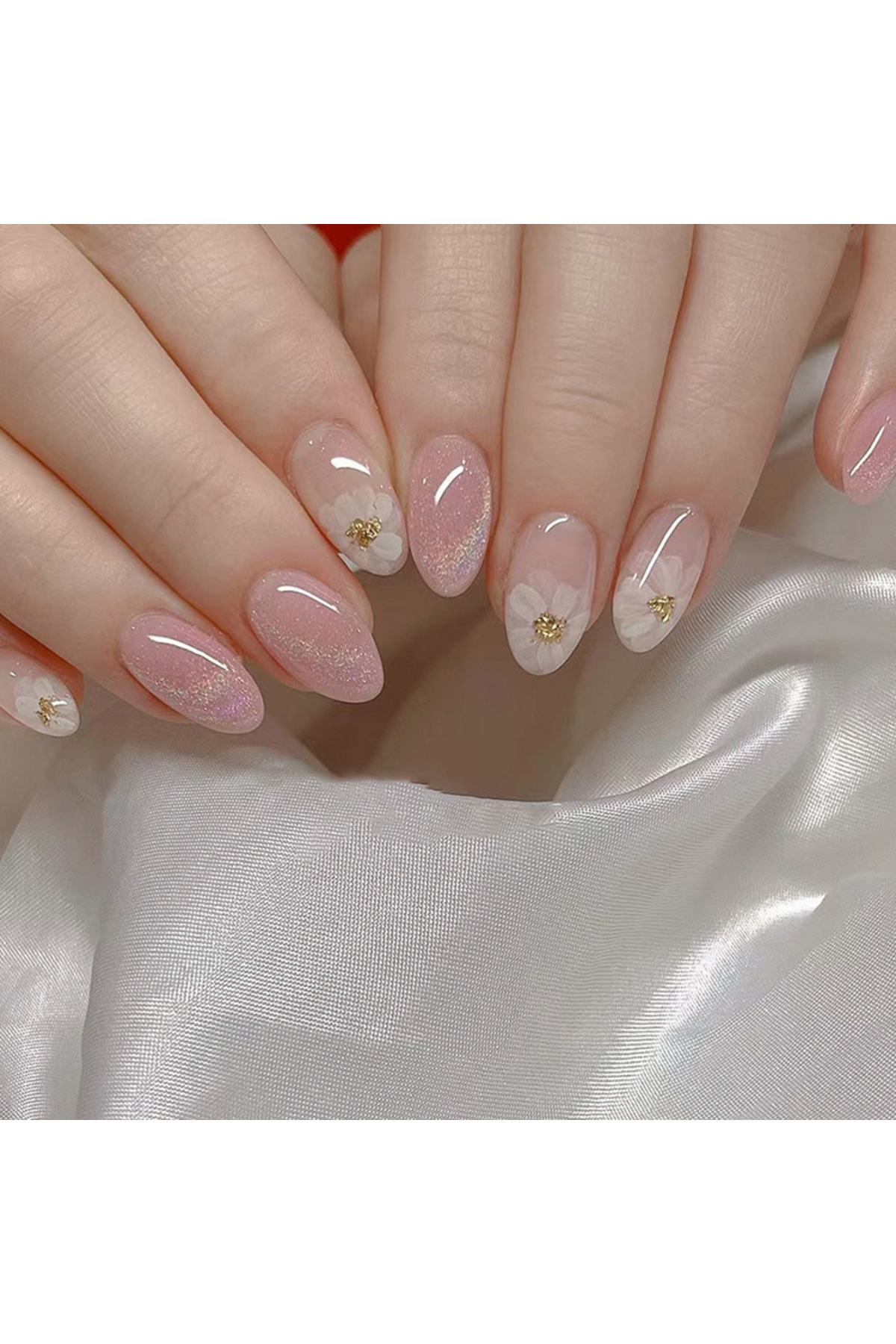 Choice QHW1014 24 PCs Short French Simple Flower Nails with 1 Jelly Gel and 1...