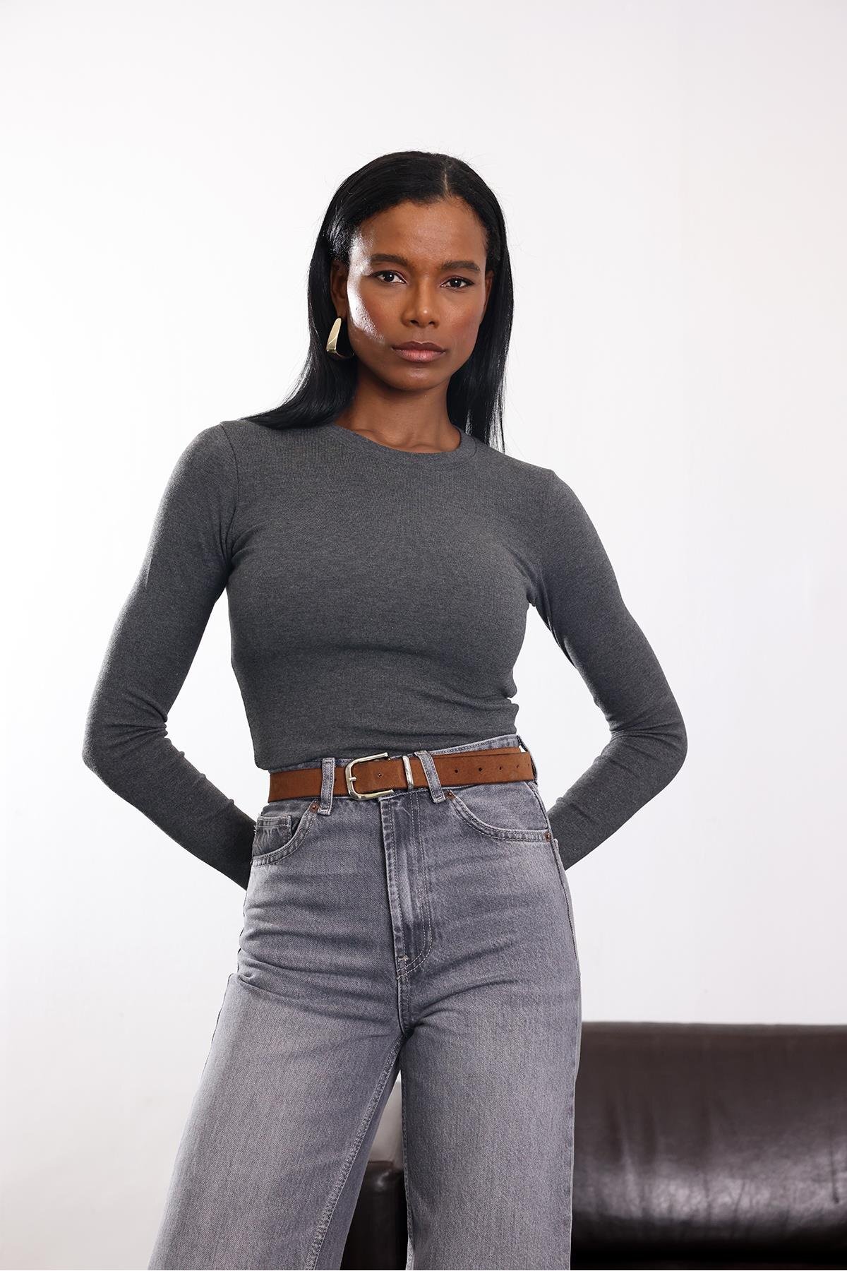 Anthracite Soft Touch Bamboo Long Sleeve T-Shirt