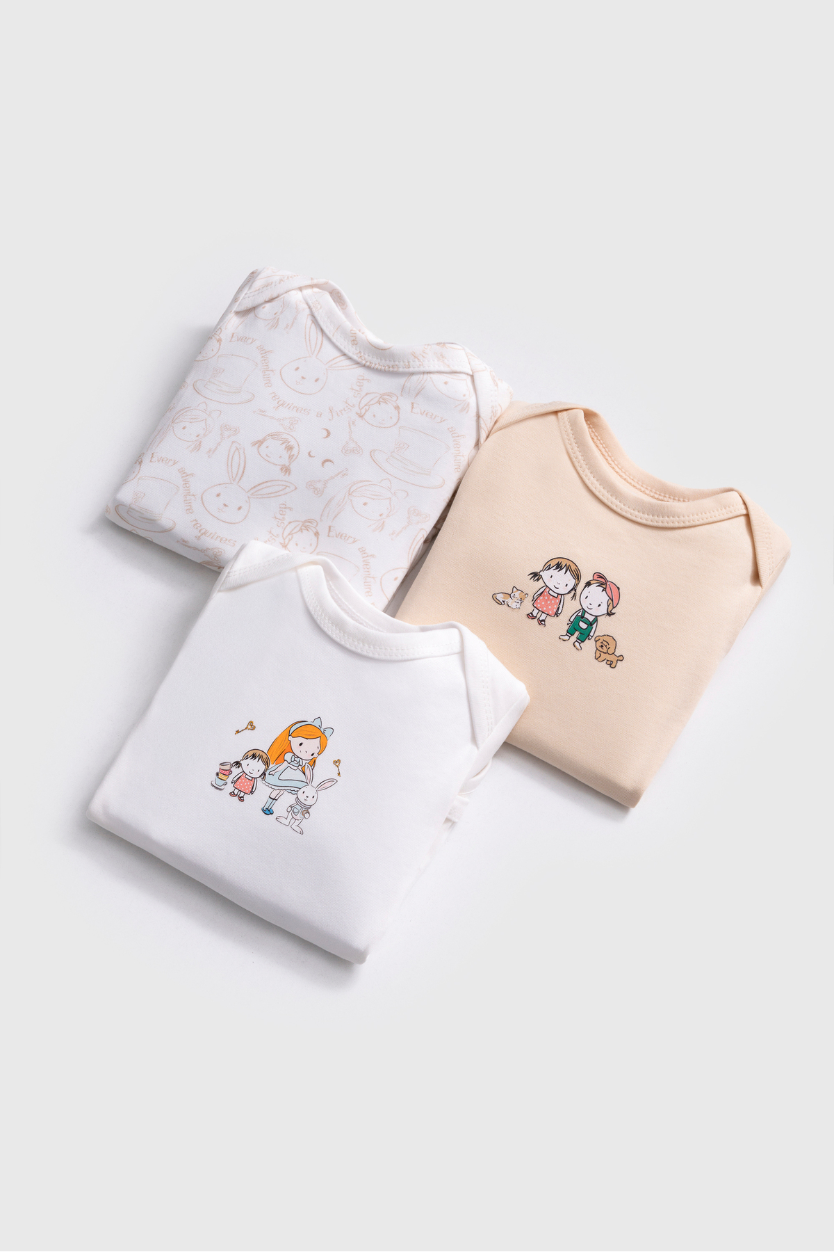 Alice wonderland character and Maya and Luca print patterned baby girl bodysuit set of 3