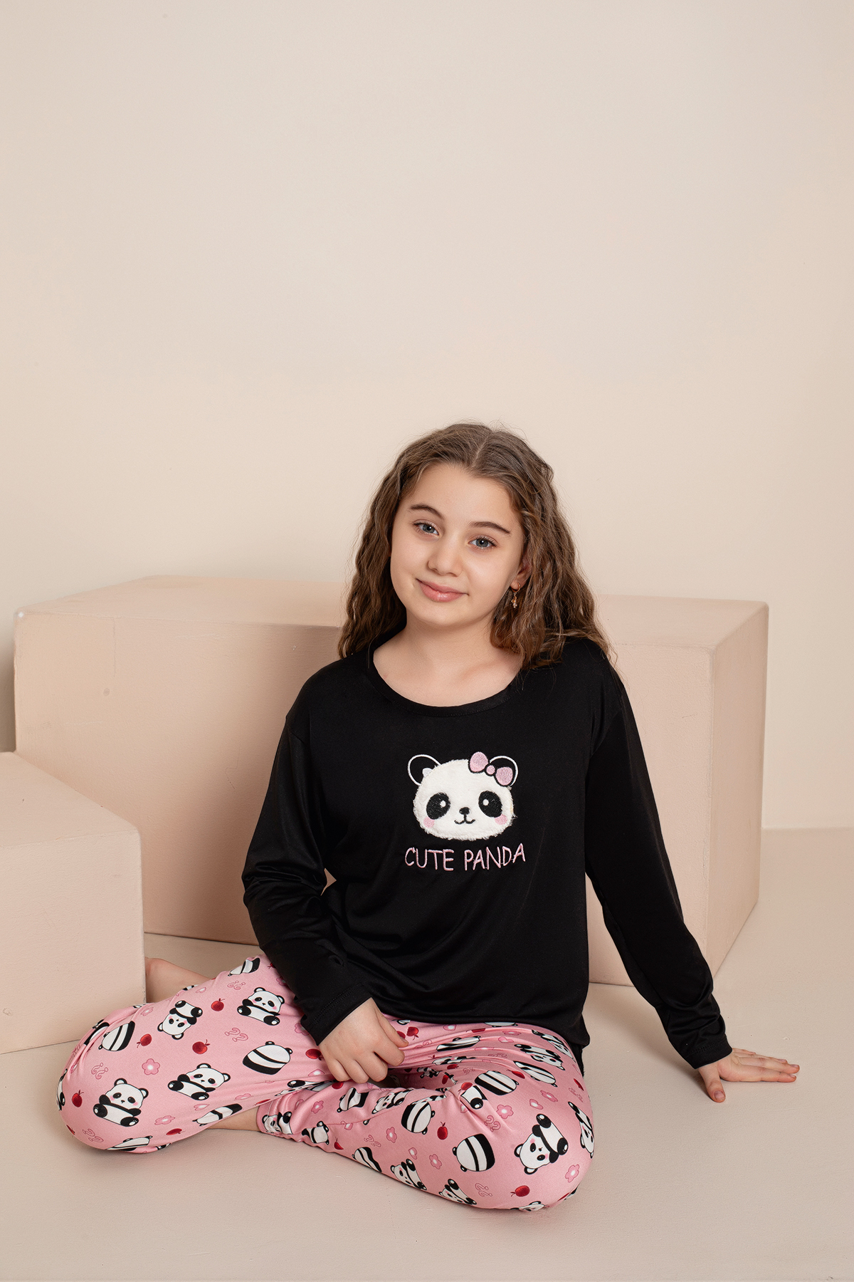 rindahomewear KIZ ÇOCUK PANDA MİLAN ÖRME UZUN KOL PİJAMA TAKIMI fotoğrafı 2 (önizleme)