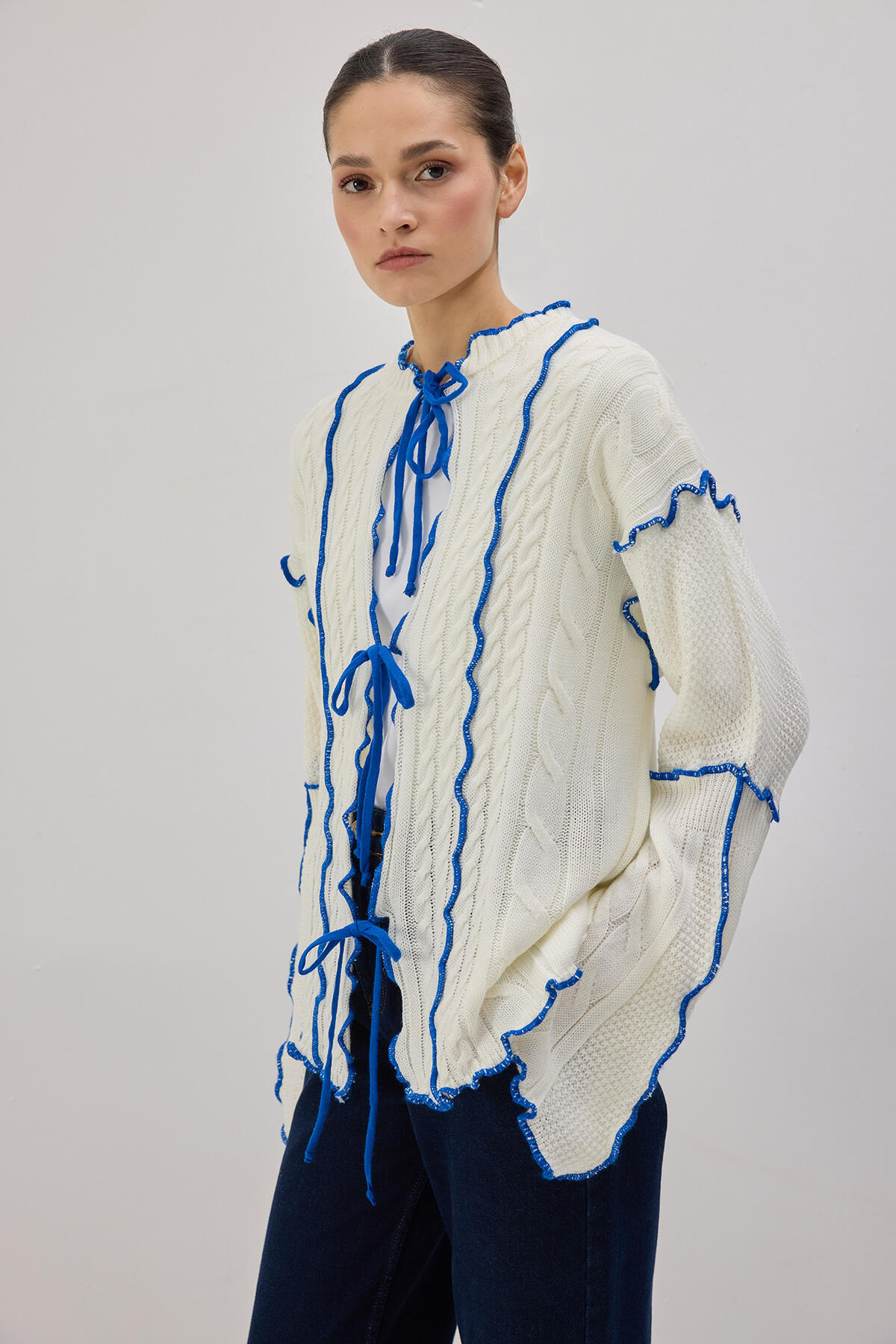 Touche Prive  KONTRAST BİYELİ TRİKO HIRKA - Görsel 2