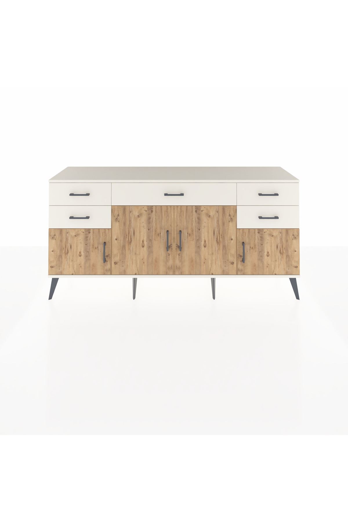 Hyperion Console Single Shelf 5 Drawer 4 Lid 176x44x83 Moonstone-Pine/Moonstone