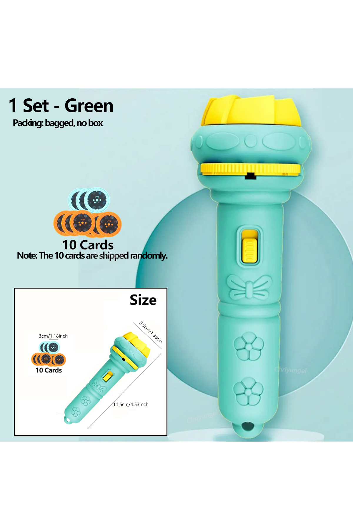 choice2 1 Set-Green Projector Flashlight for Kids 10 Cards 80 Patterns Bedtim...