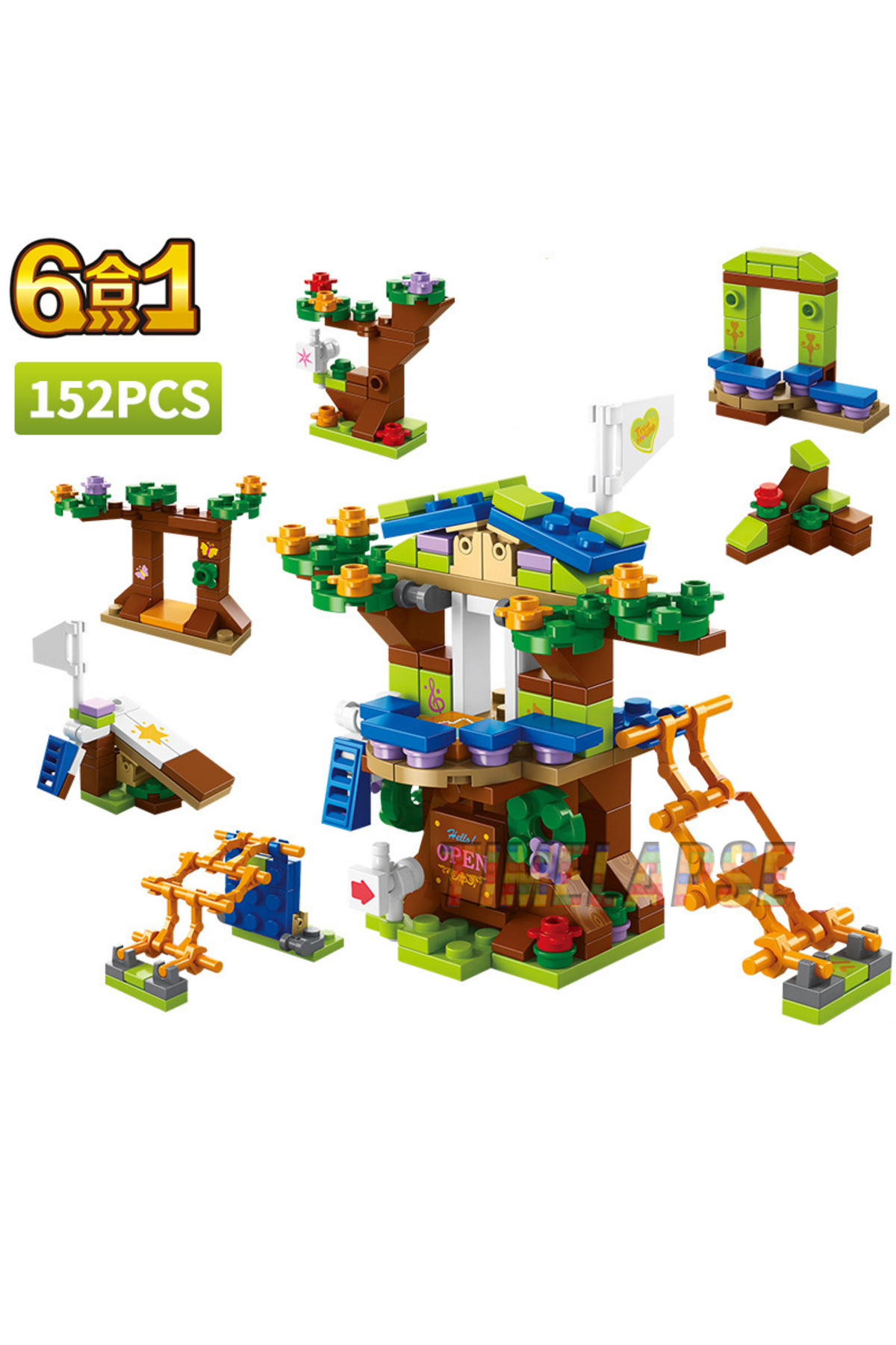 ۱۵۲ عدد بلوک ساختمانی مینیاتوری خانه درختی ۶ در ۱، صحنه‌ی خیابانی آموزشی کودکان، مونتاژ