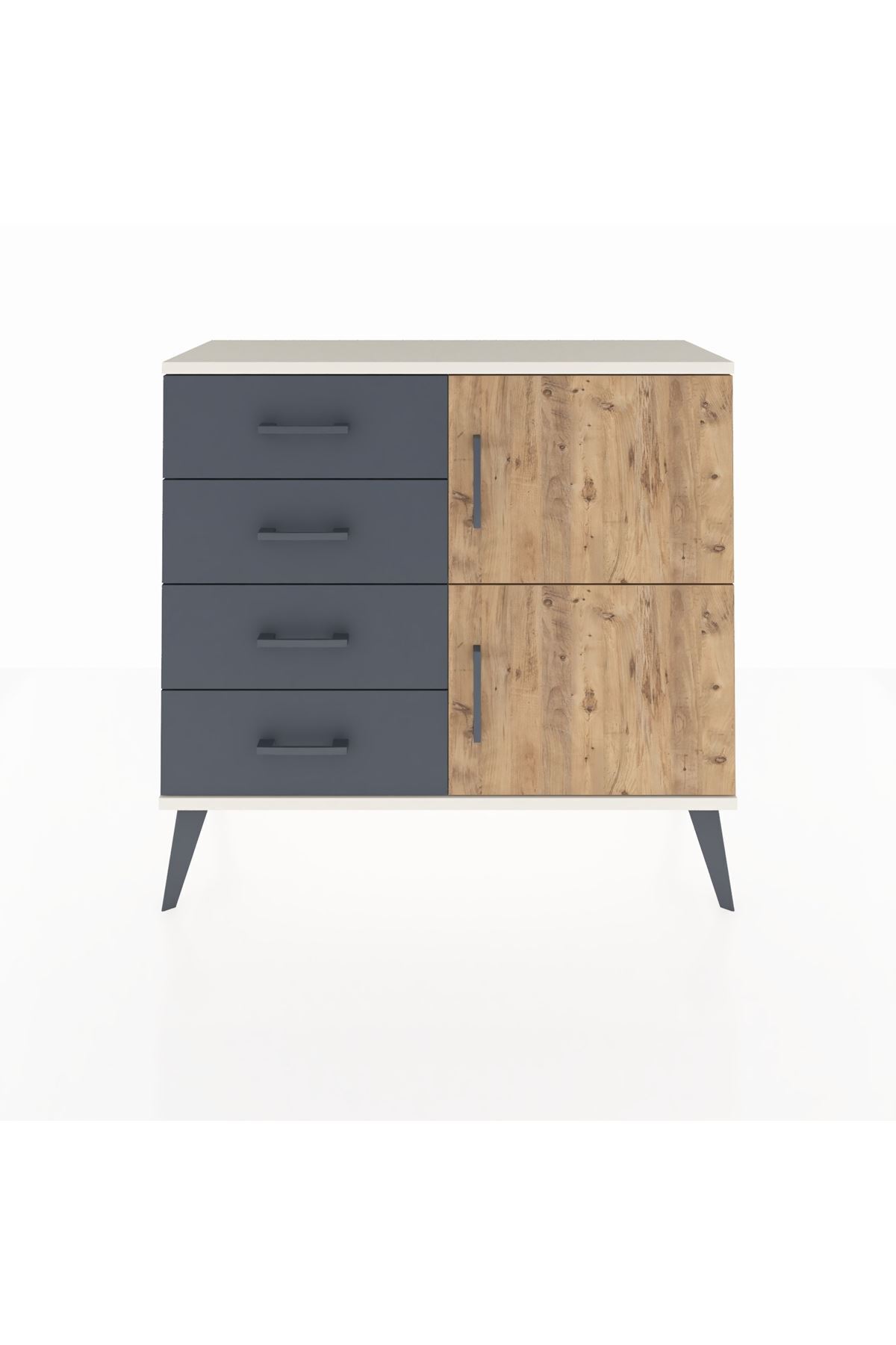 Arges Dresser Single Shelf 4 Drawers 2 Lids 88x30x80 Moonstone-Pine/Anthracite