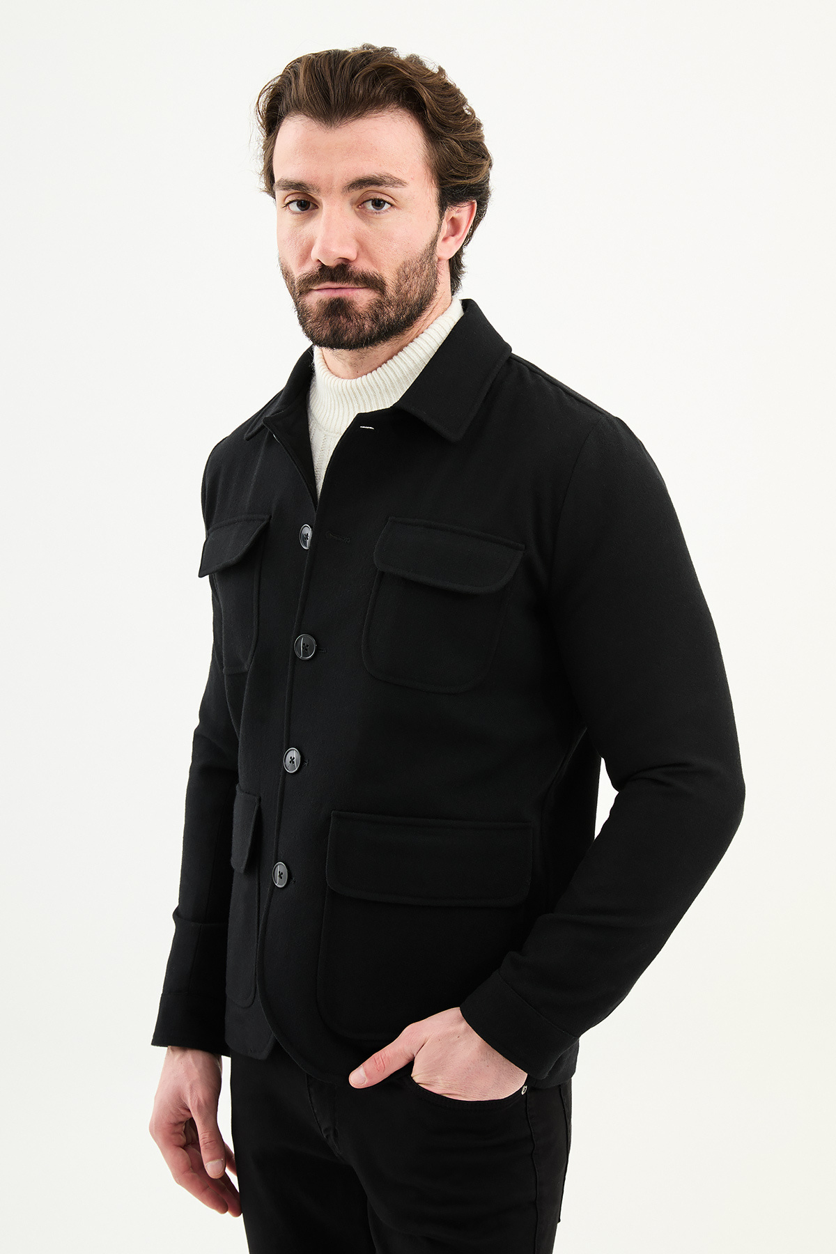 کت مردانه یقه هفت طرح دار اسلیم فیت، دکمه دار، جیب دار، مشکی - 21337.25K —رنگارنگ — تصویر 5 از 7