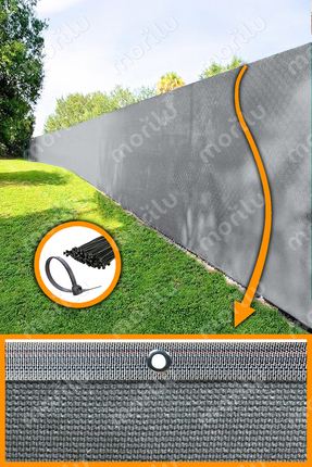 Morilu %95lik GRİ Çit PERDESİ - KIRÇILLI Şeritli Halkalı - Bahçe Gizleme File...