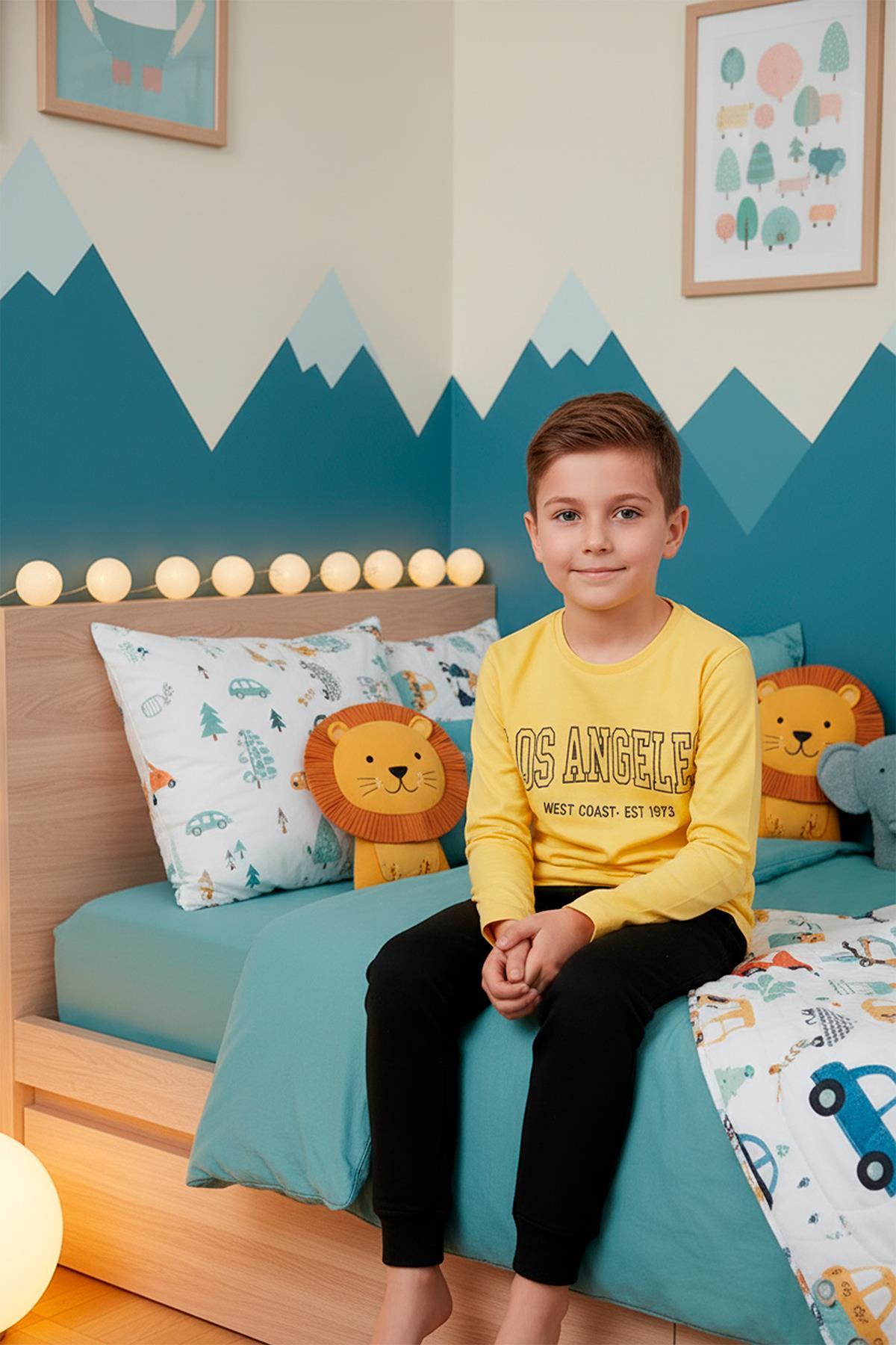 Kompedan Erkek Çocuk İnterlok Bisiklet Yaka Pijama Takımı | Sarı 300 fotoğrafı 2 (önizleme)