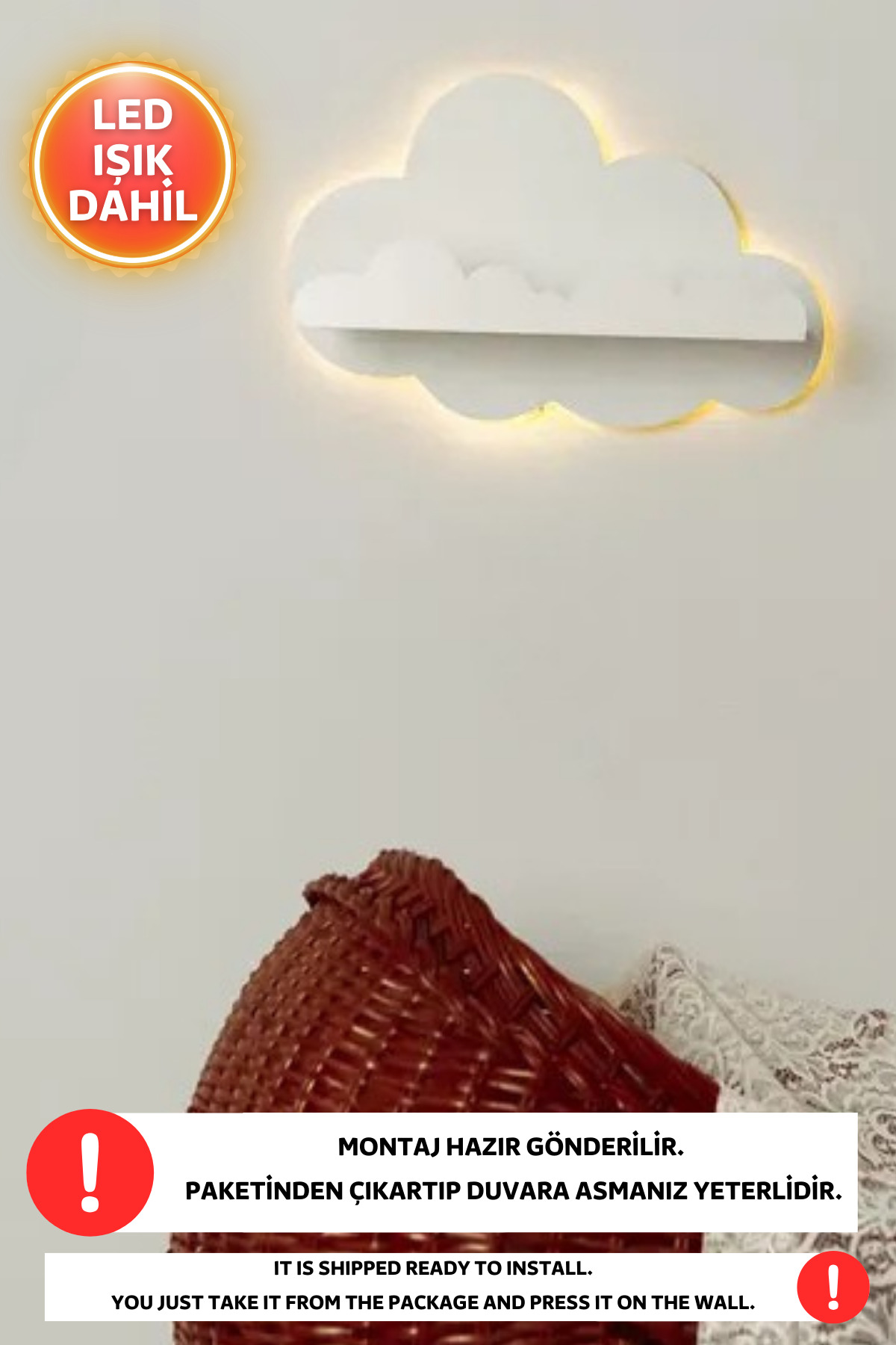 Dekorvin 1 Adet Bulut Rafı Led Işık Gece Lambası Bebek Çocuk Odası Duvar Dekorasyon Aydınlatma Ahşap Lamba fotoğrafı 3 (önizleme)