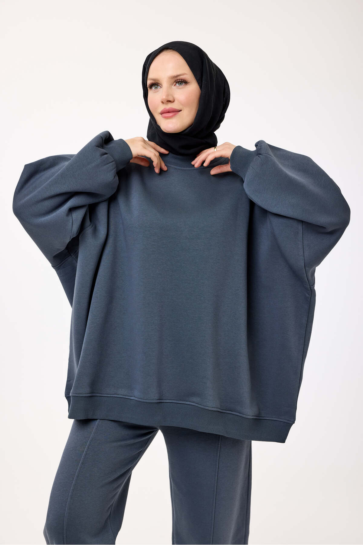 My City 5334 - 3 İplik Şardonlu Salaş Basic Kadın Sweatshirt görsel 4