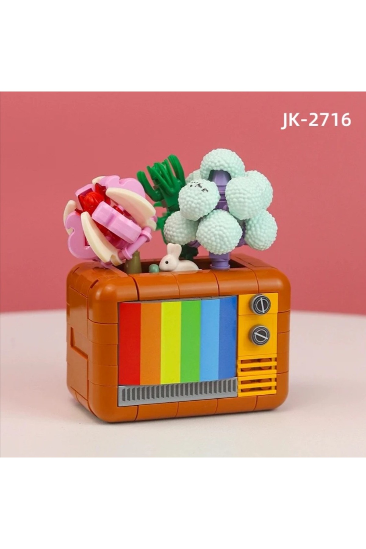 مجموعه نوستالژی گلدار: تلویزیون | میکروبلاک‌های ۲۰۷ تکه | بالای ۸ سال | تلویزیون رترو با ساکولنت‌ها