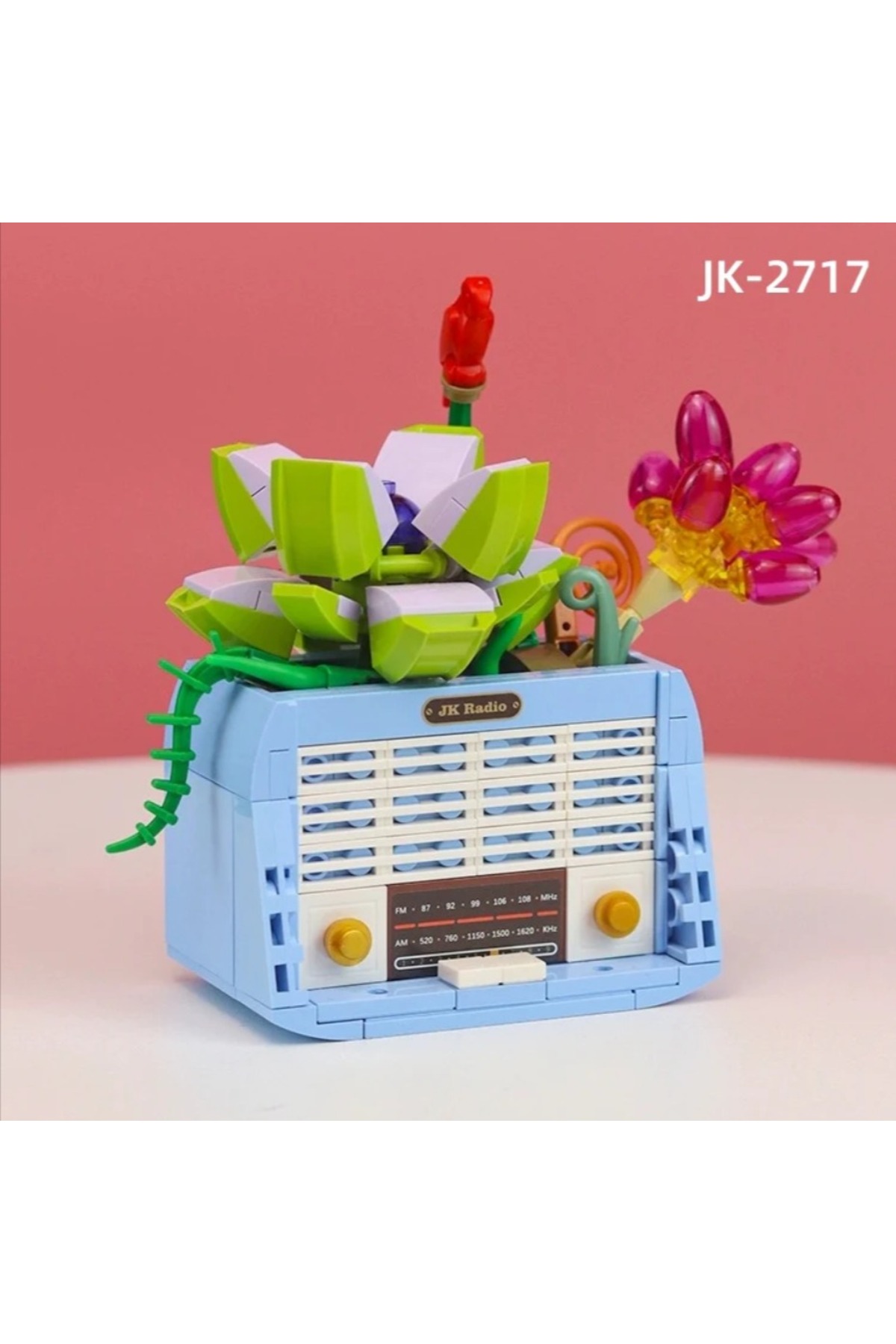 مجموعه نوستالژی گلدار: رادیو | ۱۷۴ قطعه میکروبلاک | بالای ۸ سال | رادیوی رترو با ساکولنت‌ها