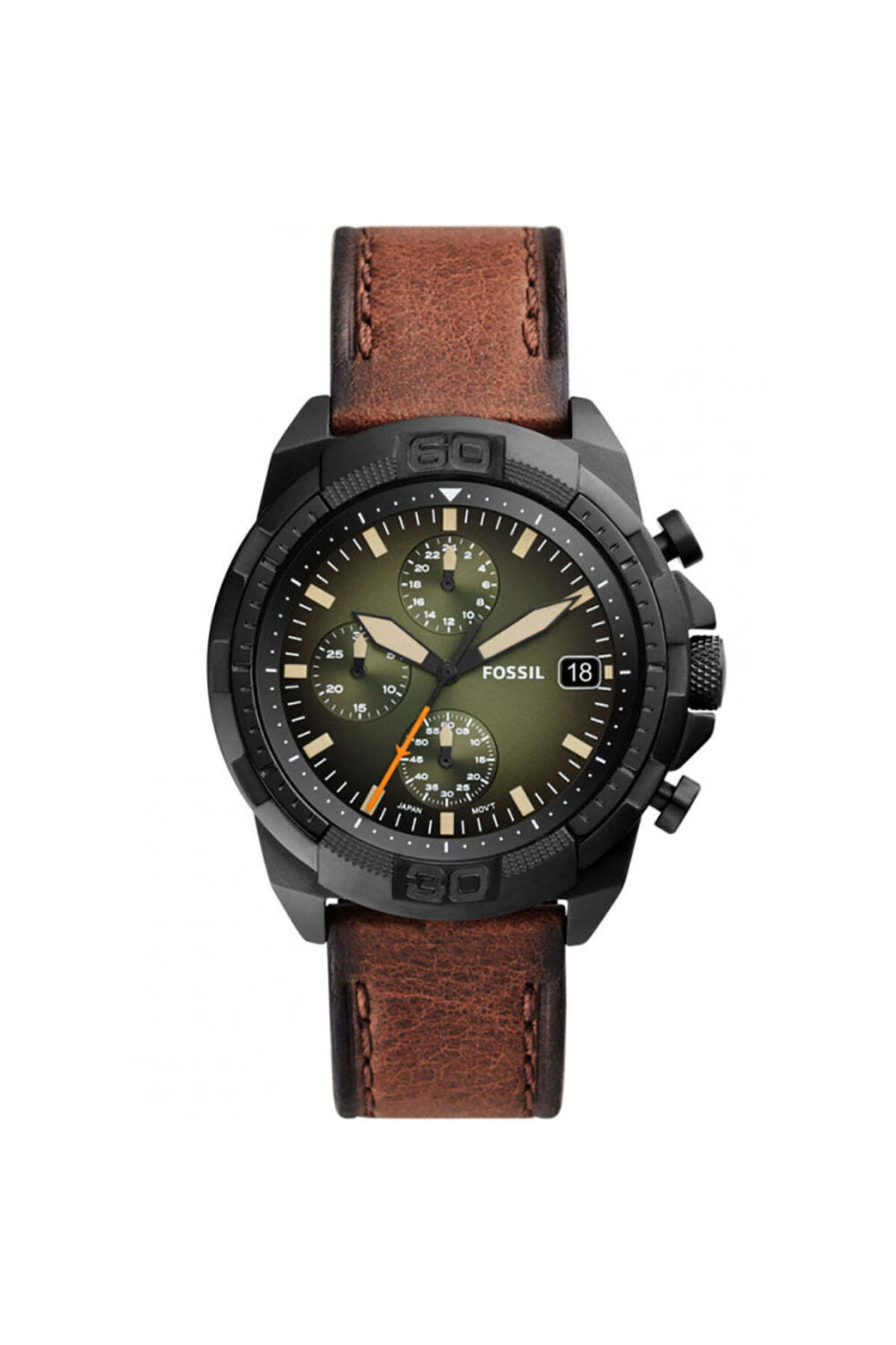 ساعت مردانه آنالوگ با بند چرمی و قاب استیل ضدزنگ - سبز / قهوه‌ای / ۴۴ میلی‌متر FS5856