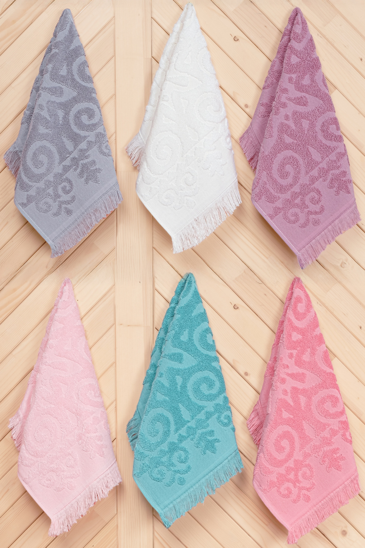 Tuna 6-Piece 30x50, 100% Cotton, Fringed Kitchen & Hand Towel Set – Soft, Absorbent, Aesthetic