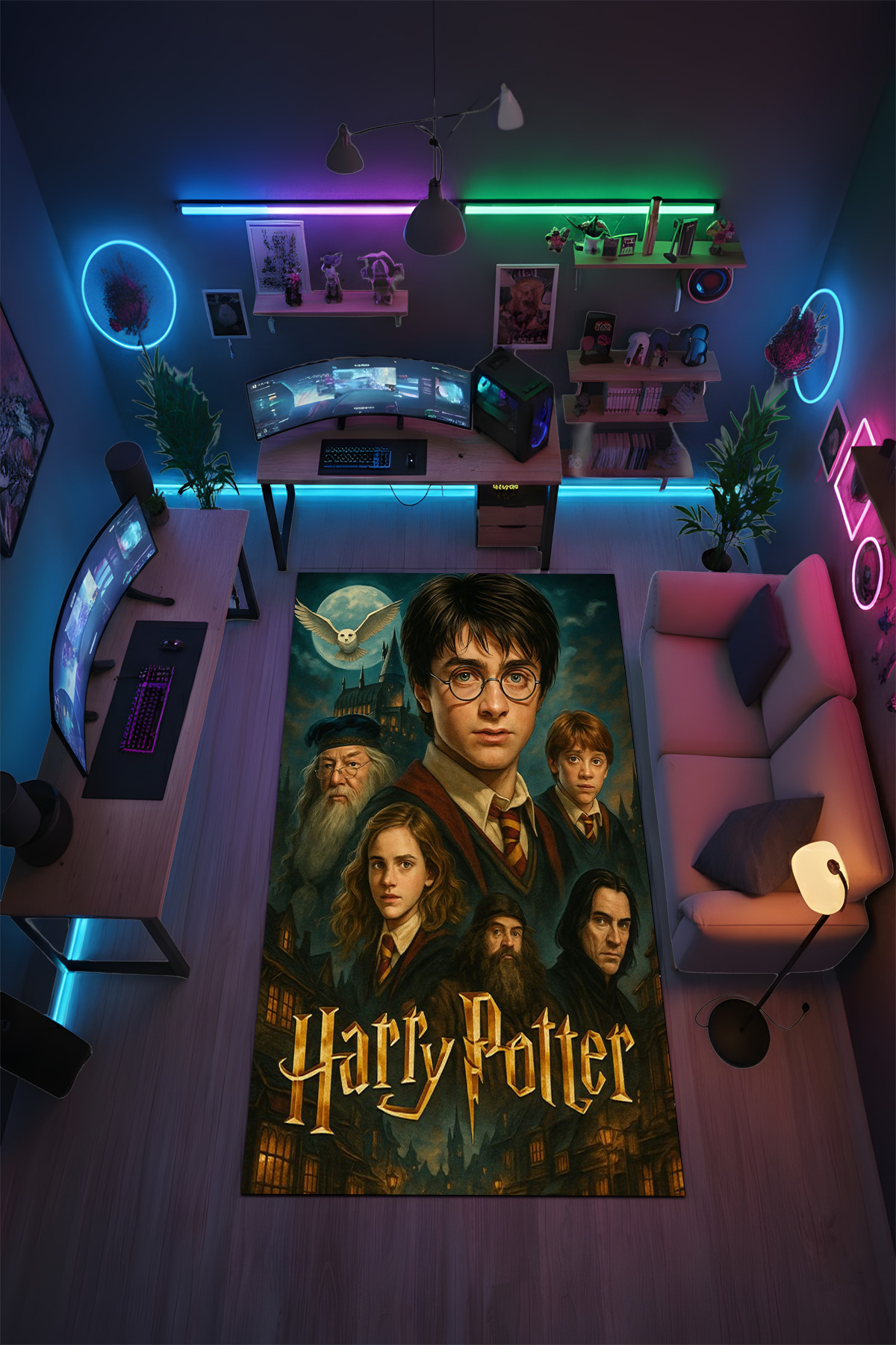 Halura Harry Potter Desenli Kaymaz Taban Makinede Yıkanabilir Oyuncu Gamer Genç Odası Halısı fotoğrafı 2 (önizleme)