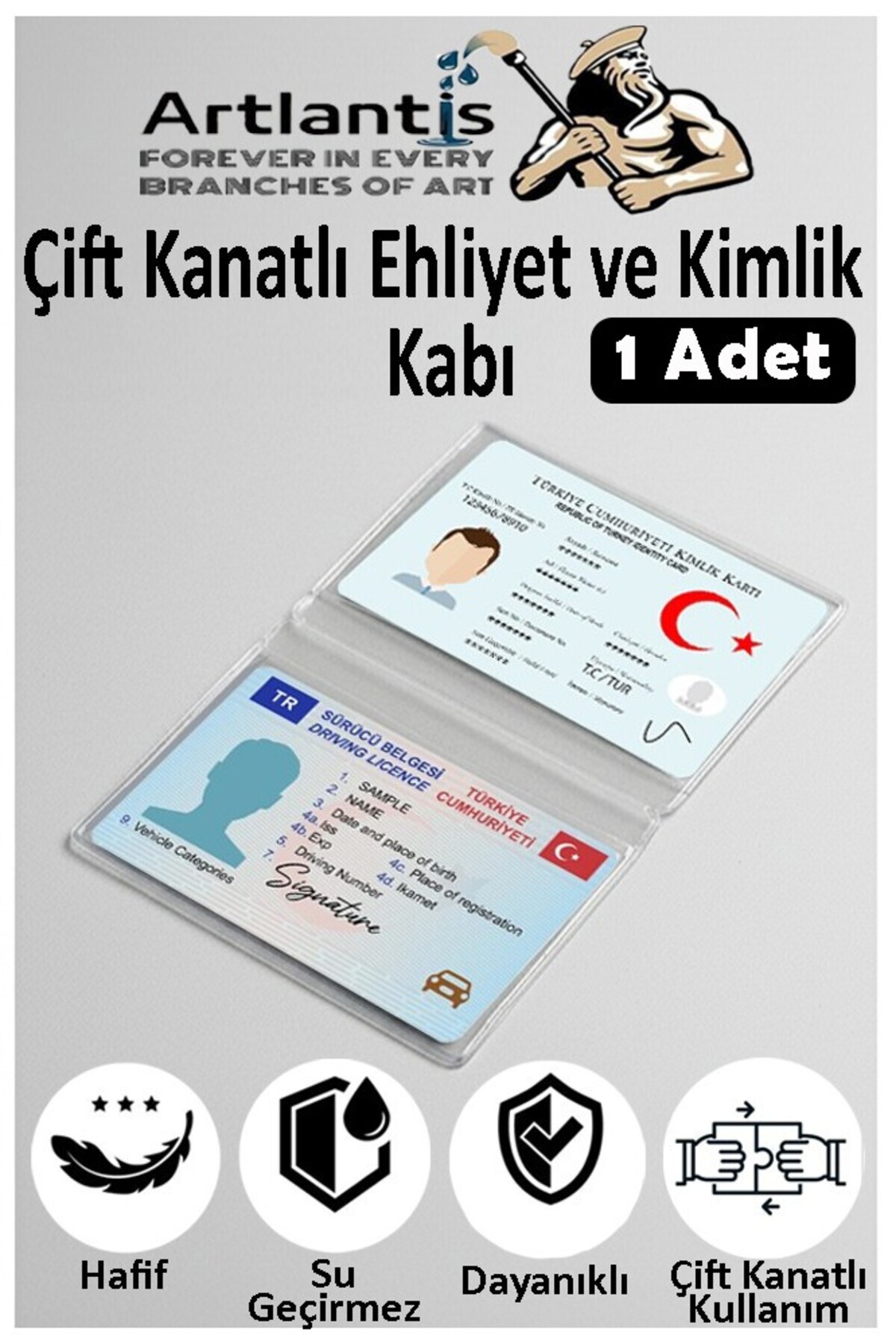 Artlantis Çift Kanatlı Ehliyet Ve Kimlik Kabı 1 Adet Şeffaf İnce