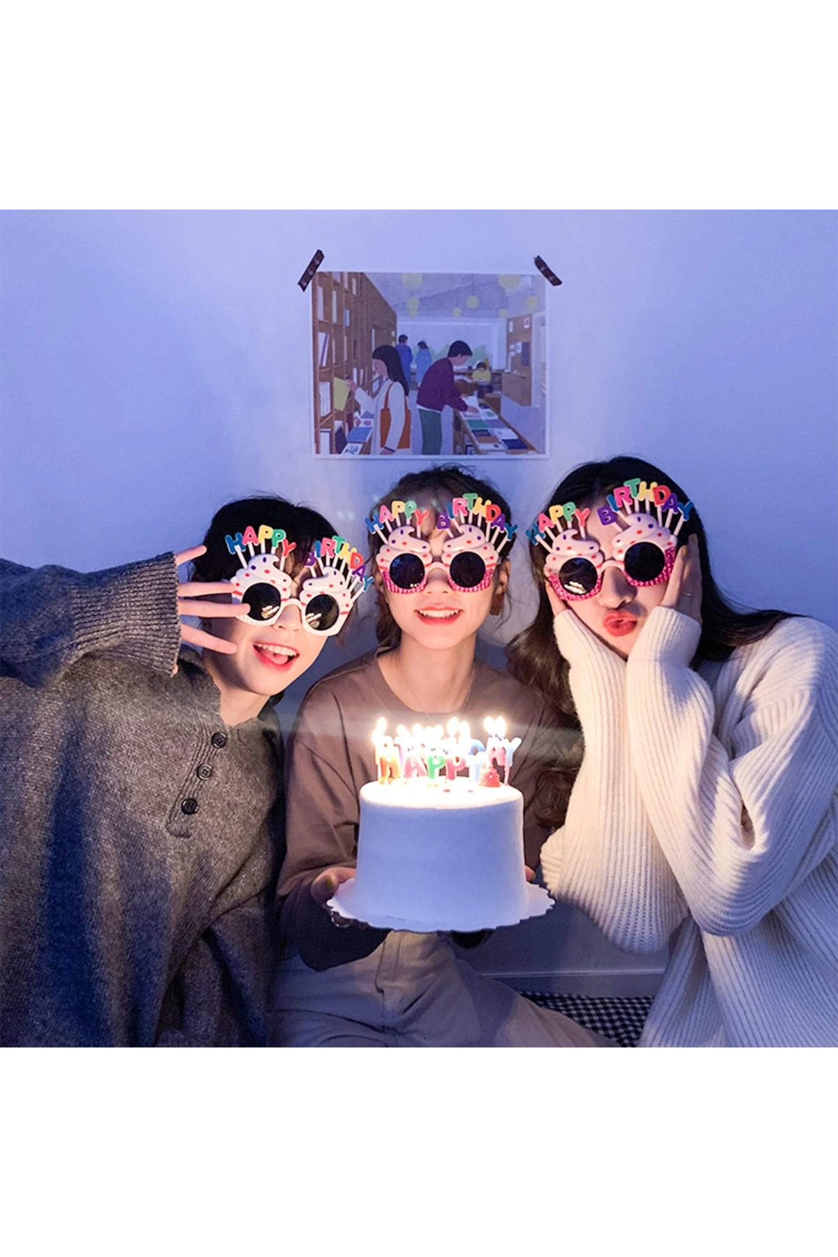 عینکهای جشن فوشیا صورتی با نوشته «تولدت مبارک»
