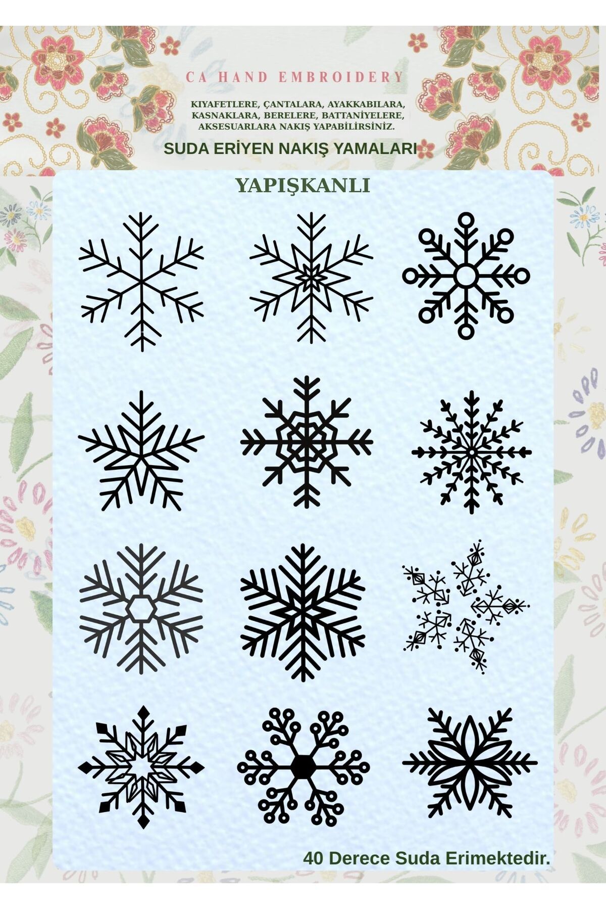 CA _hand_embroidery 12 Adet Kartanesi Temalı Desenler Serisi Suda Eriyen Sanatsal Transfer Kağıdı A4 Yazıcı Baskılı