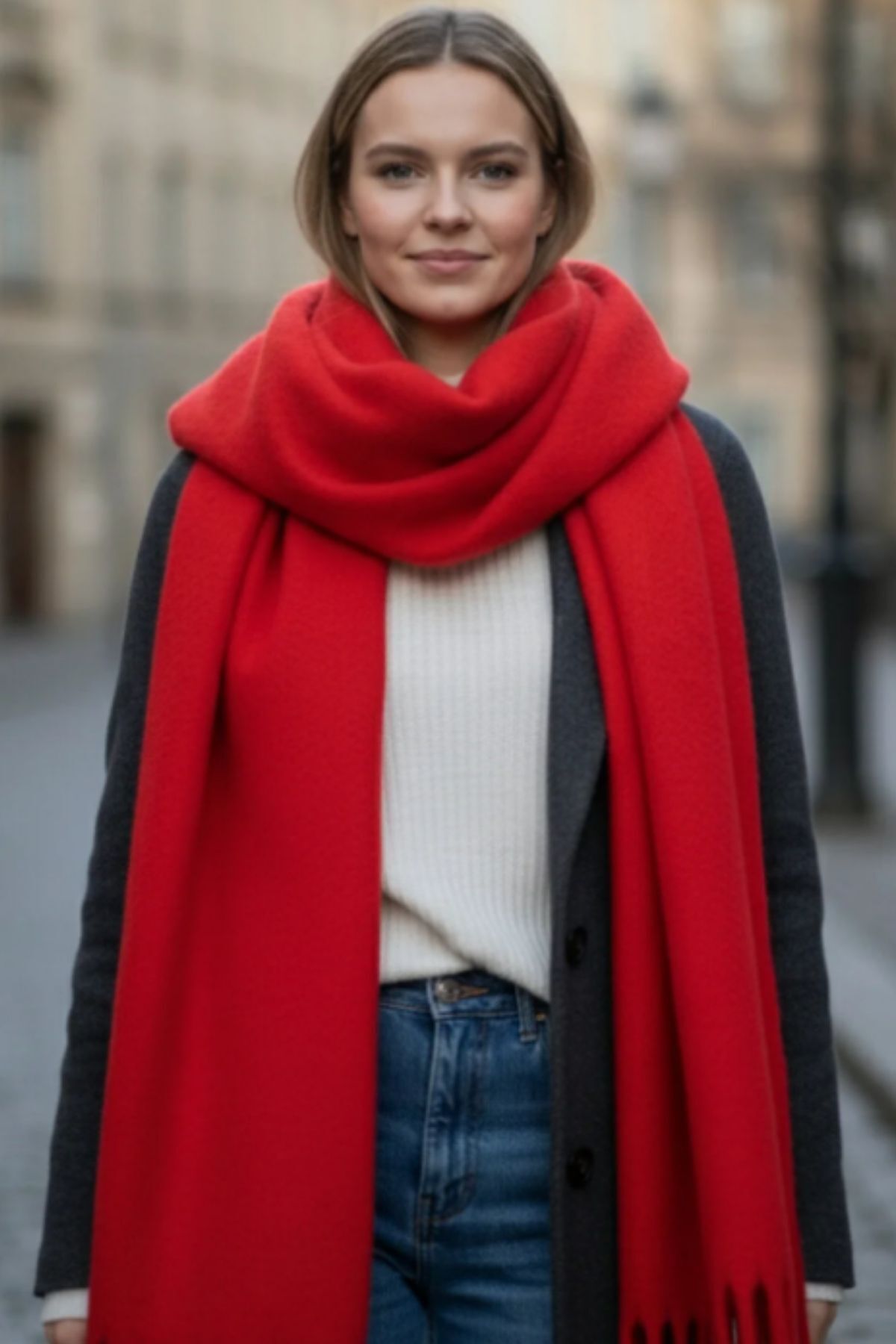 Thiff Kadın Polar Kırmızı Atkı Şal