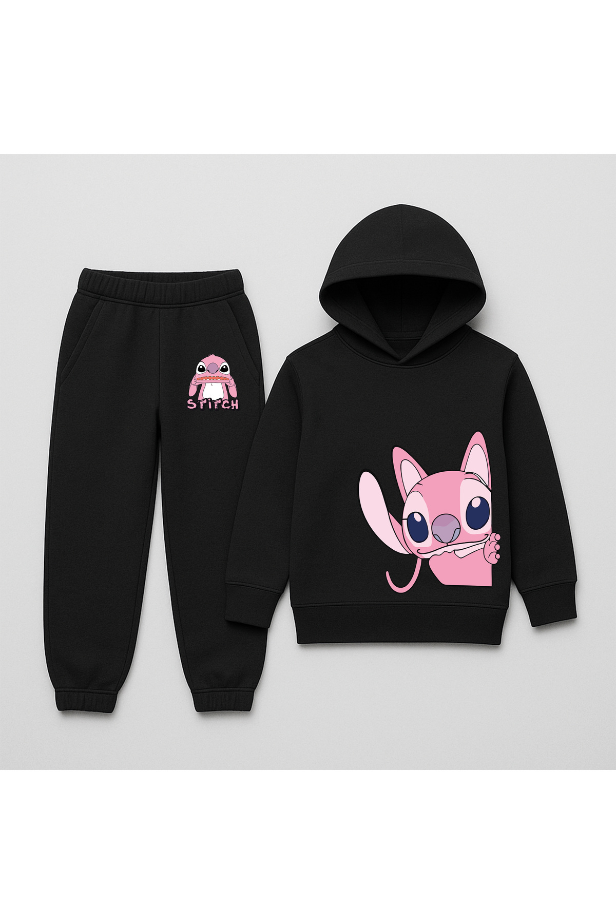 Stitch Printed Kids Sweatshirt Set of 2 Hoodie Bottom Top Set