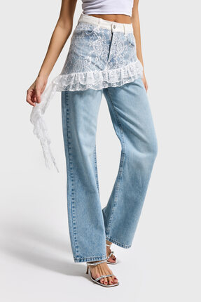 it's basic Kadın Ice Kot Rengi 4s5-99 Straight Fit %100 Koton Dantel Detaylı ...