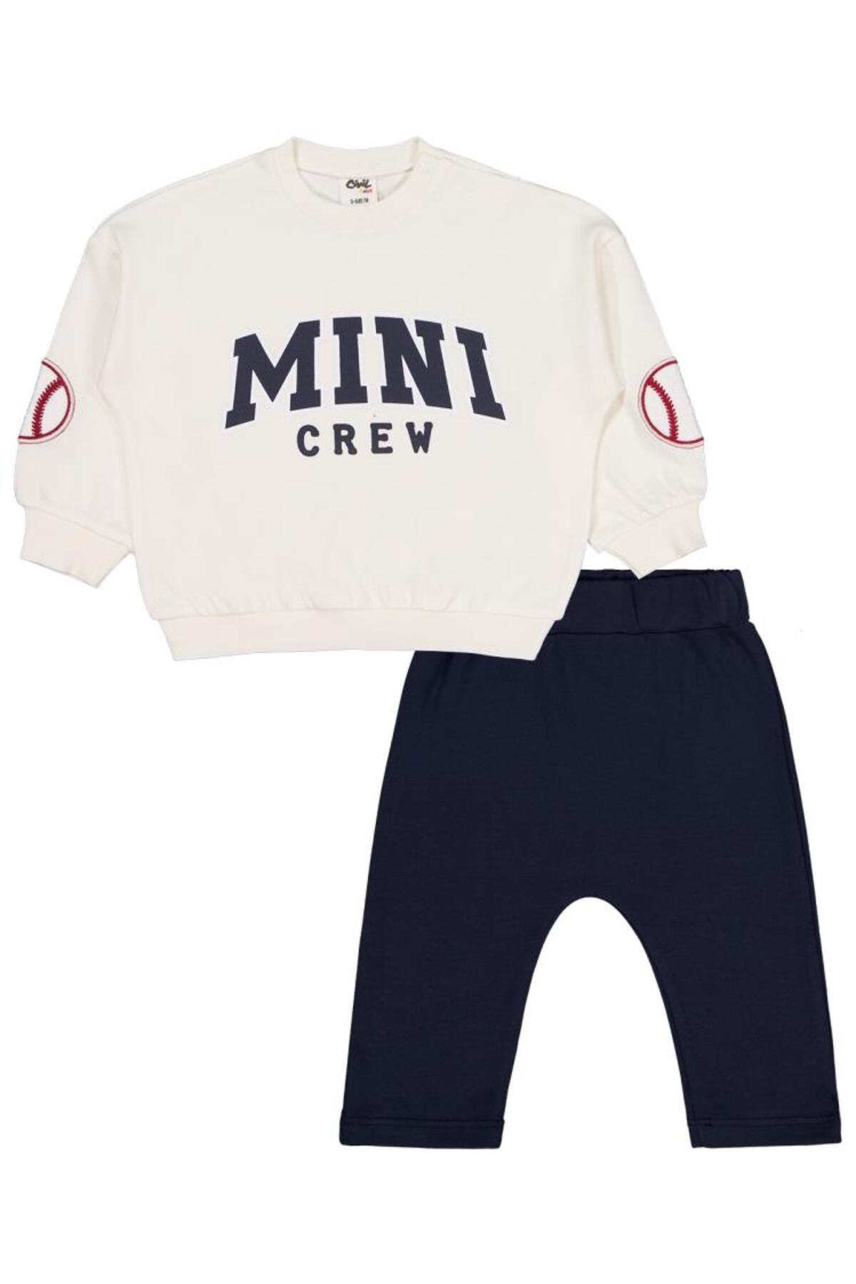 Civil Baby Mını Crew Baskılı 6-18 Ay Takım - Ekru