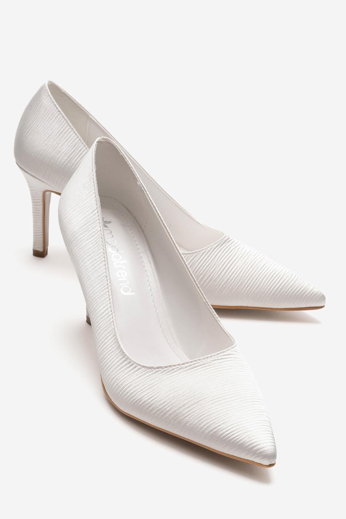 Women's Stiletto Shoes WHITE STRIPED SATIN