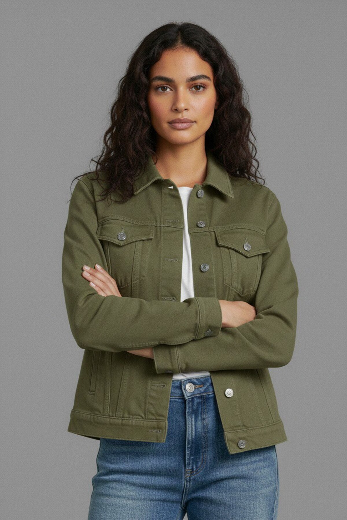 WKM  Kadın Rahat Kesim Çift Cepli Denim Kot Ceket