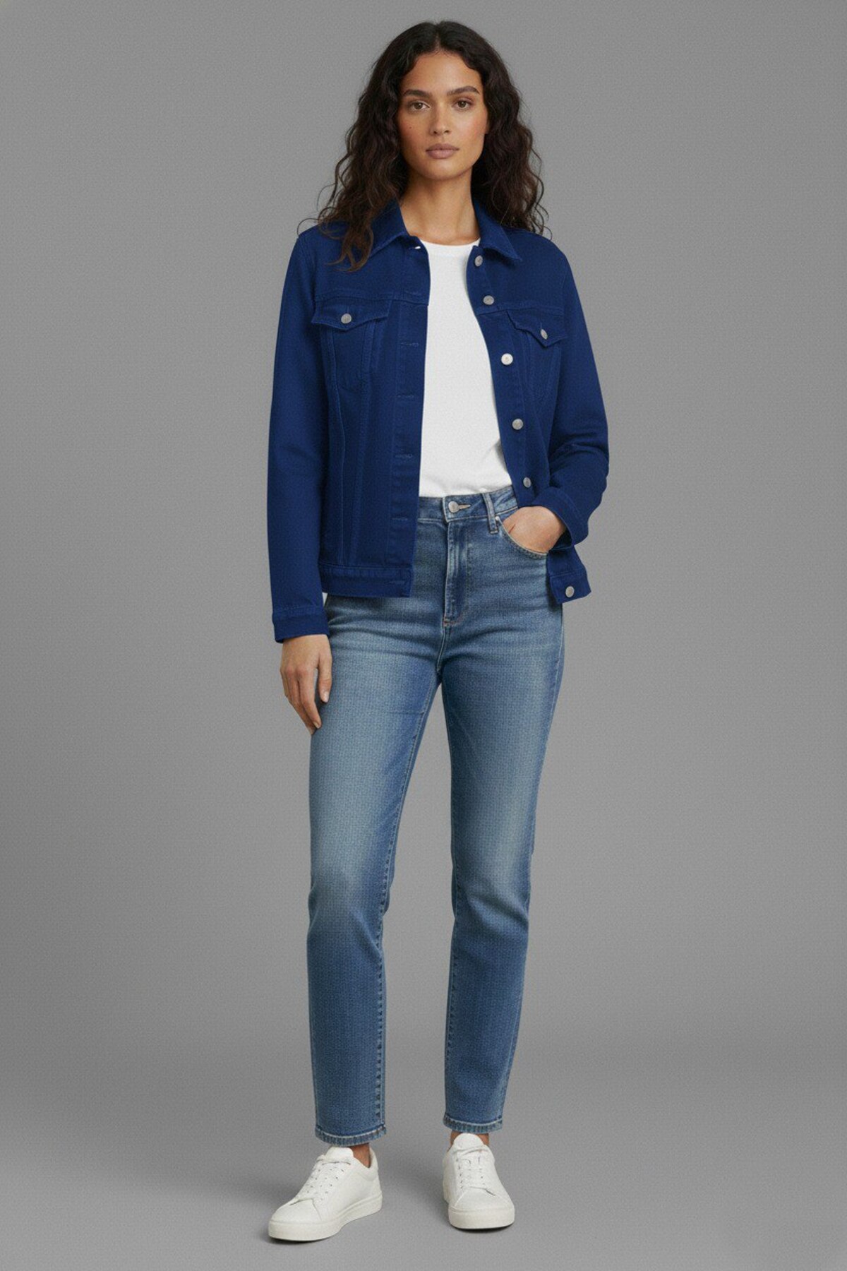 WKM  Kadın Rahat Kesim Çift Cepli Denim Kot Ceket - Görsel 2