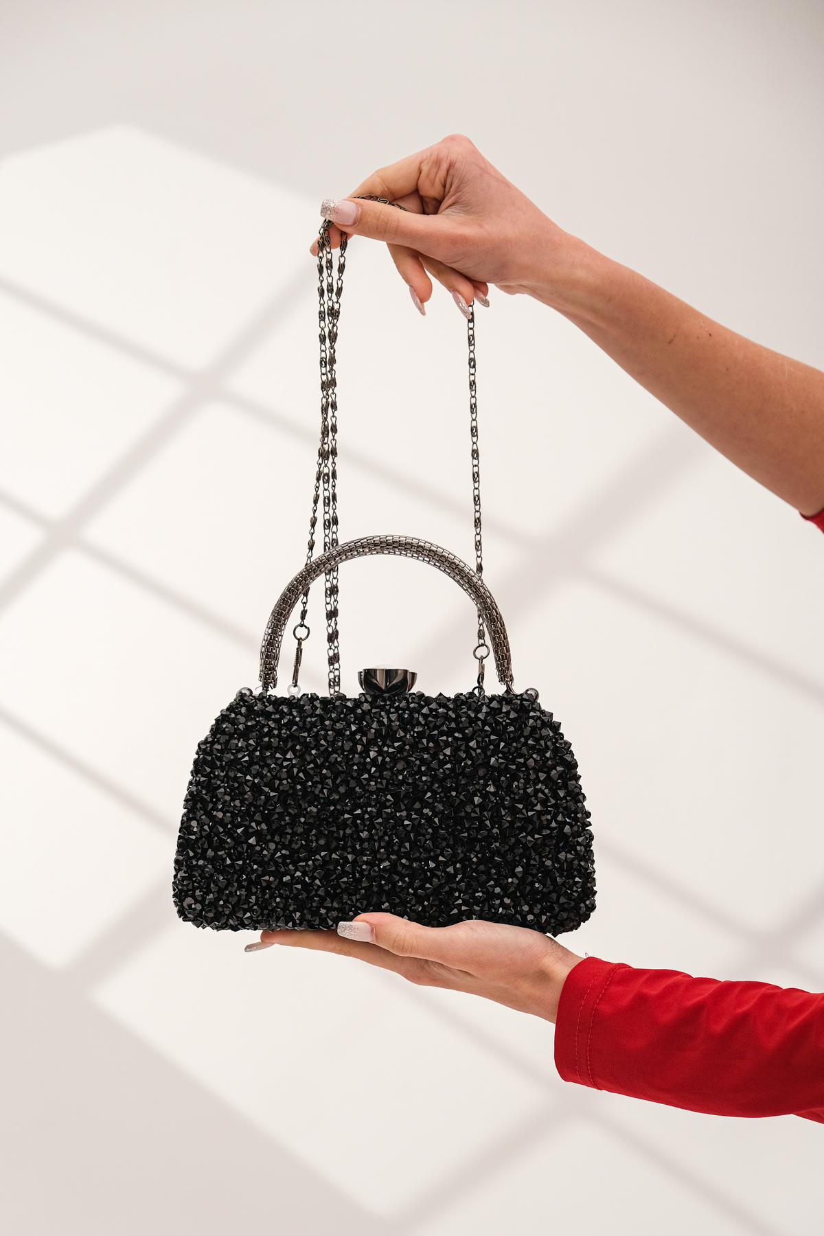 ROZA CANTA Kadın Siyah Taşlı Abiye Clutch Portföy Çanta